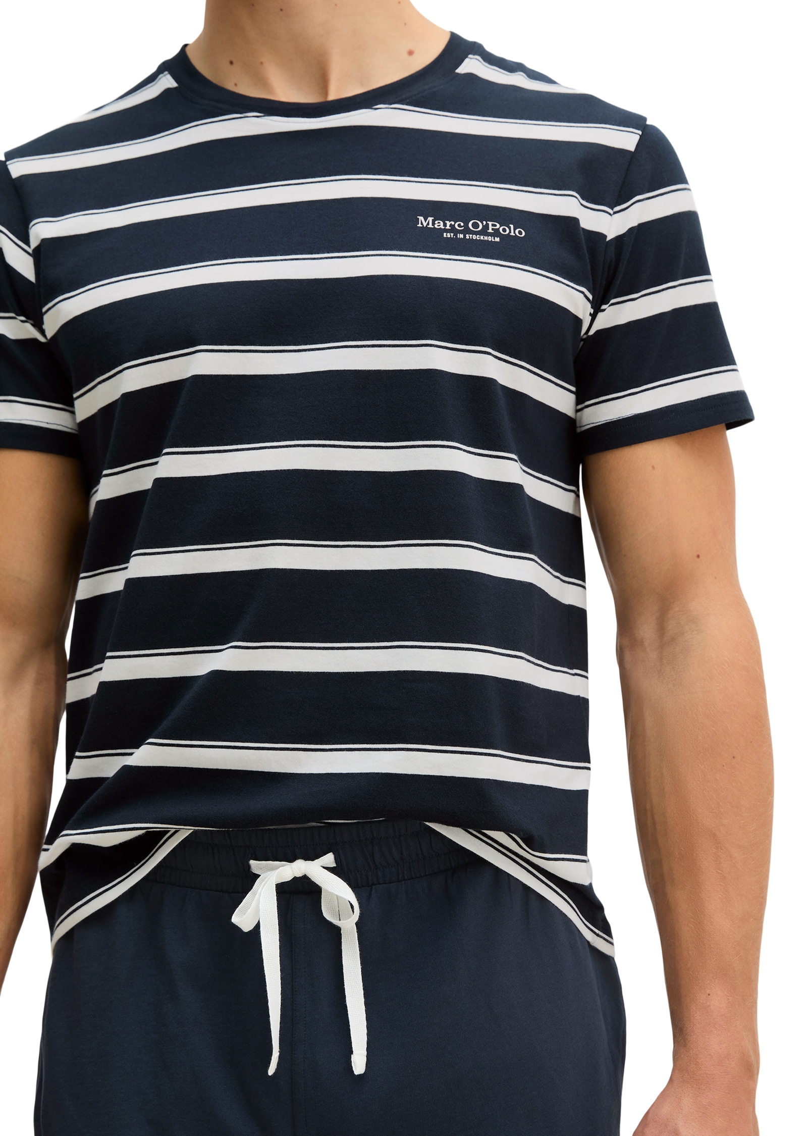 Marc O'Polo Shorty »Mix N Match Cotton« 2 tlg. mit gestreiftem Oberteil, Rundhalsausschnitt und kurzem Arm
