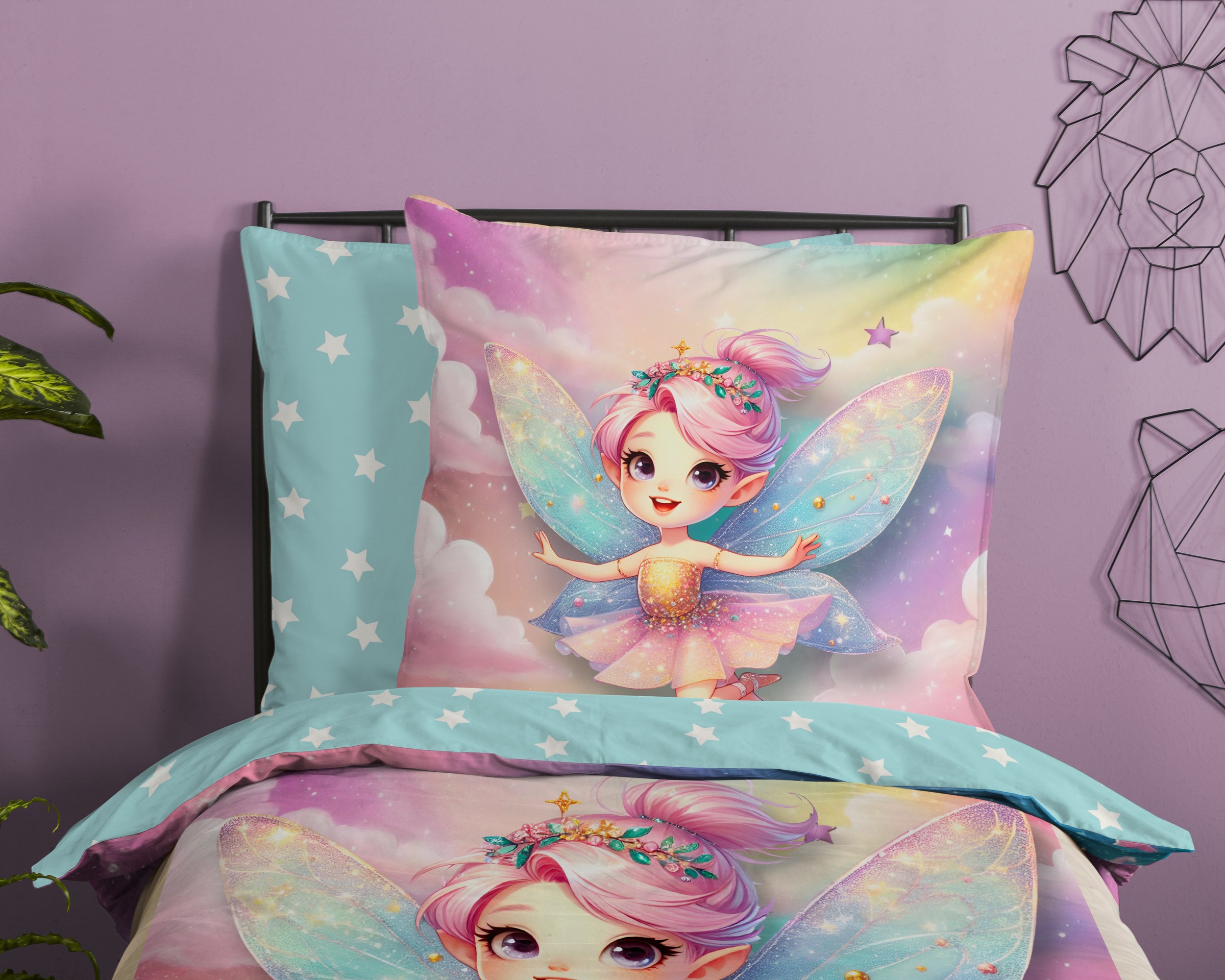 Thumbnail - good morning Kinderbettwäsche "Twinkles" 2 Stk. Baumwolle, Renforcé, 2 Teilig, Wendeoptik, Kind, Mädchen, Fee