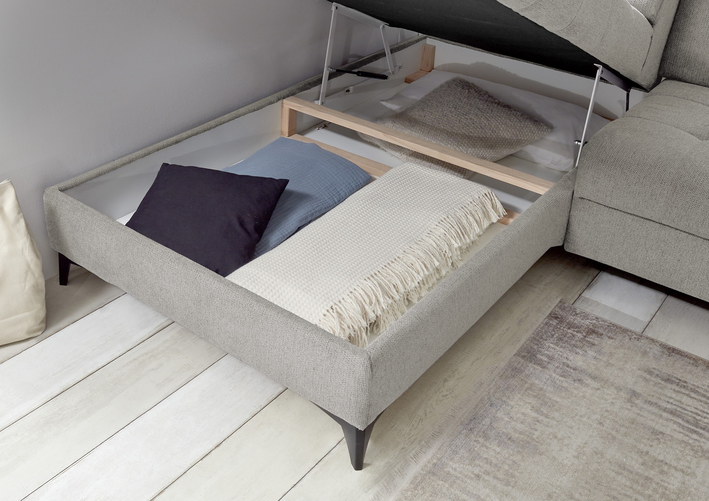 ED EXCITING DESIGN Ecksofa »Rockdale L-Form mit Bettfunktion, Bettkasten«, Kopfteilverstellung, Sitztiefenverstellung & USB-Port