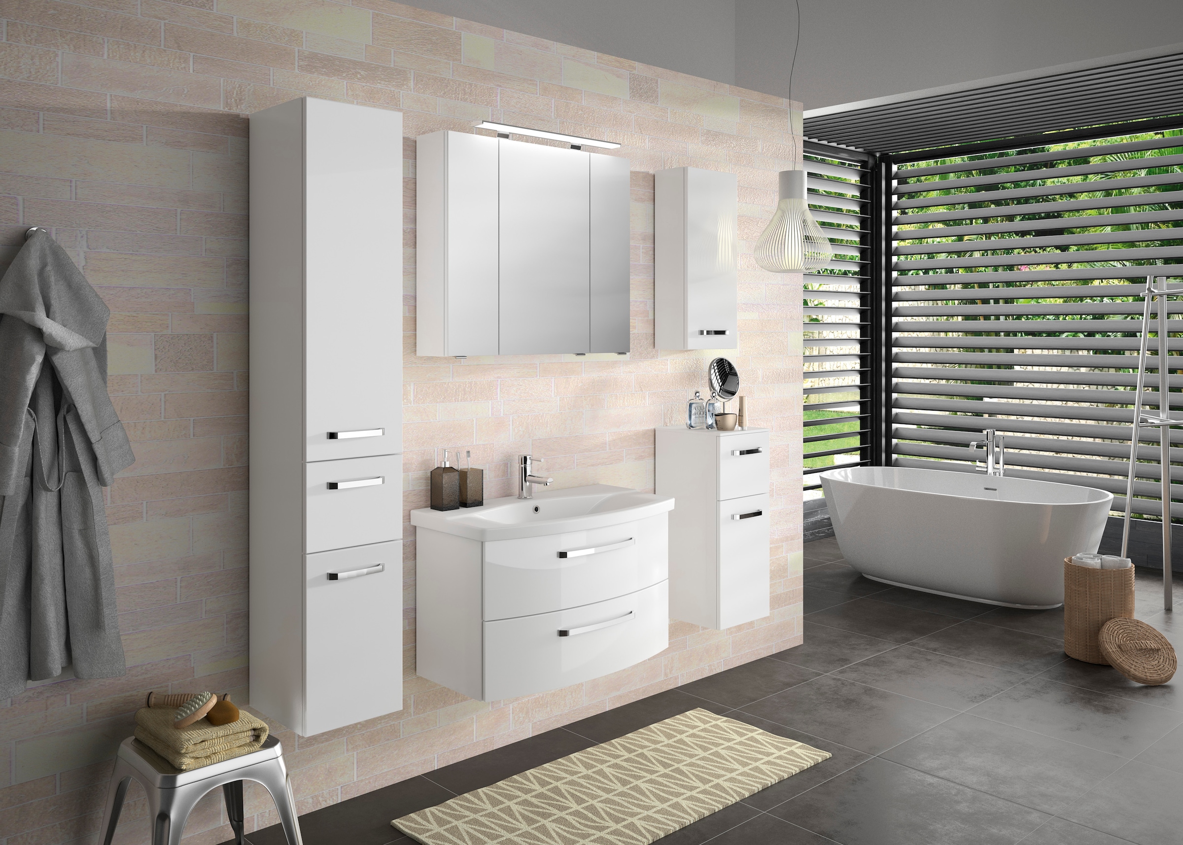 Saphir Badmöbel-Set »Serie 4010 4-teilig Keramik-Waschtisch mit LED-Spiegelschrank«, (Set), Badezimmer Set mit Unterschrank, Hängeschrank, inkl. Türdämpfer