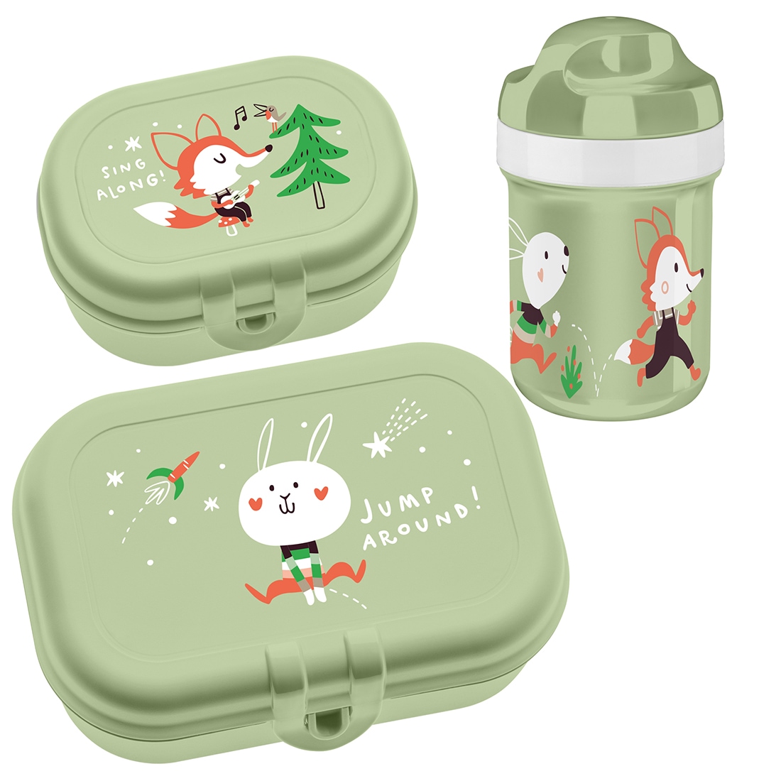 KOZIOL Lunchbox "HOP ON TO GO" 3-teiliges Set, mit handlicher Trinkflasche, mit Clipverschluss