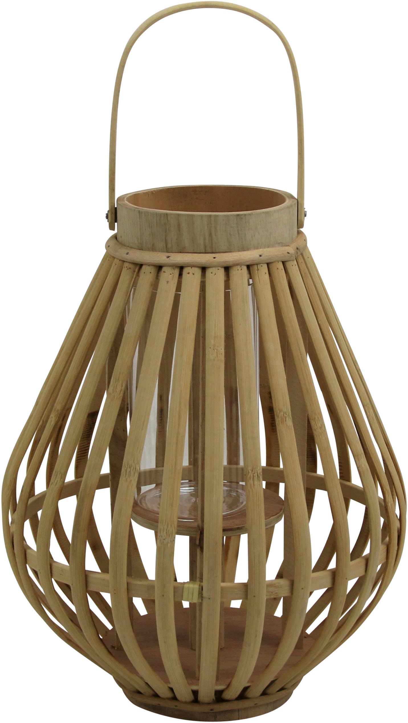 AM Design Kerzenlaterne »Kerzenhalter mit Henkel, aus Bambus und Glas«, (1 St.), Hängewindlicht, Teelichthalter, Höhe ca. 36 cm