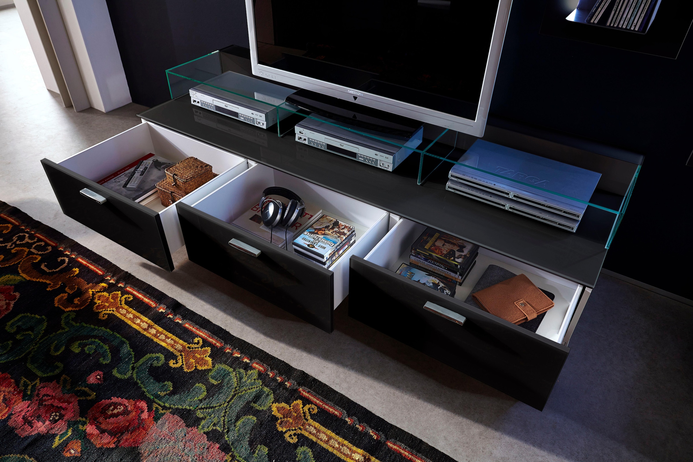 LEONARDO TV-Bank »CUBE«, für die Lowboards, mit 3 Glasfächern, Breite 189 cm