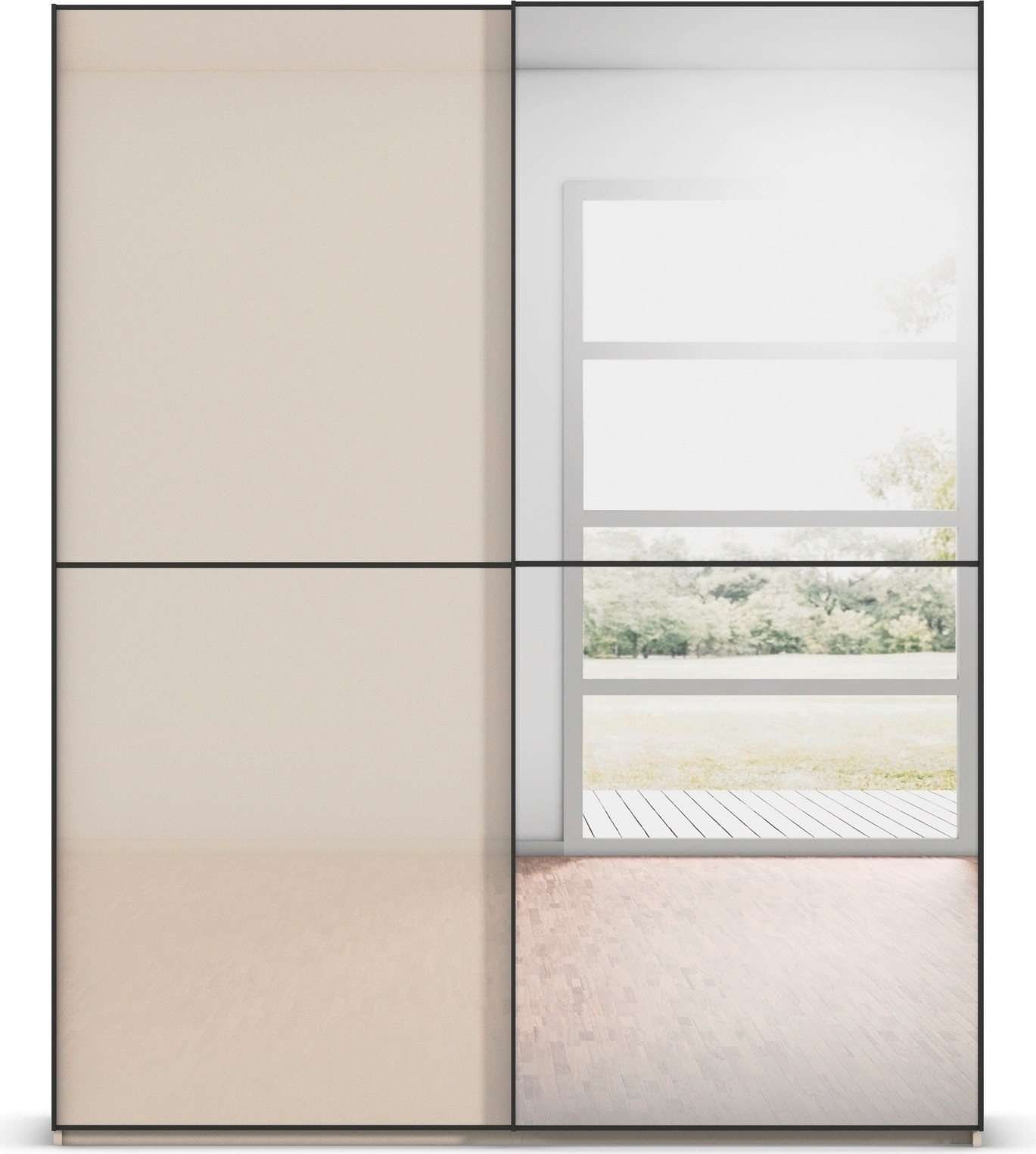 rauch Schwebetürenschrank »Kleiderschrank Schrank Garderobe Schlafzimmerschrank SCALE-DUO«, edle zweigeteilte Türen Spiegel/Glas-Mix 3 Zierleisten MADE IN GERMANY
