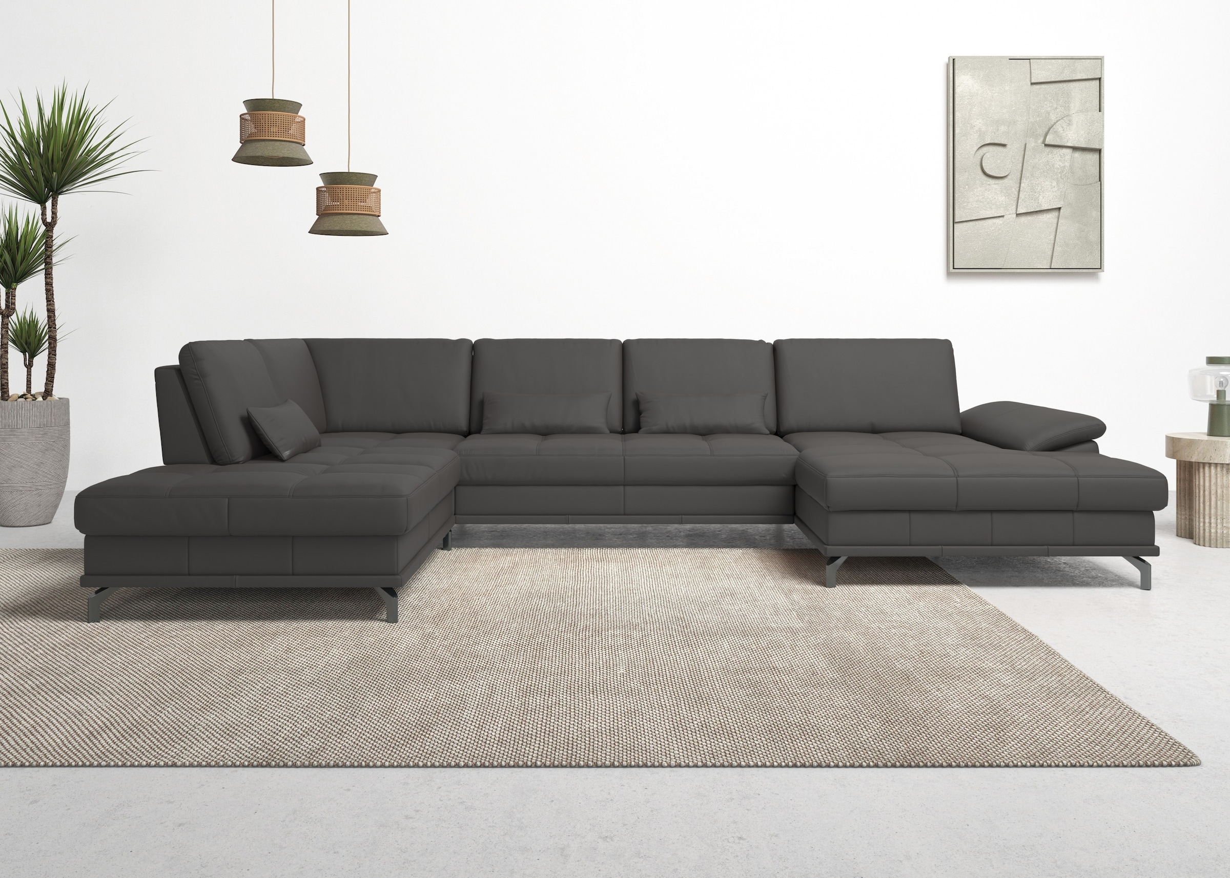 Places of Style Wohnlandschaft »Costello U-Form, mit Sitztiefenverstellung, Armteilverstellung und«, 3 Nierenkissen, optional Bettfunktion und Bettkasten