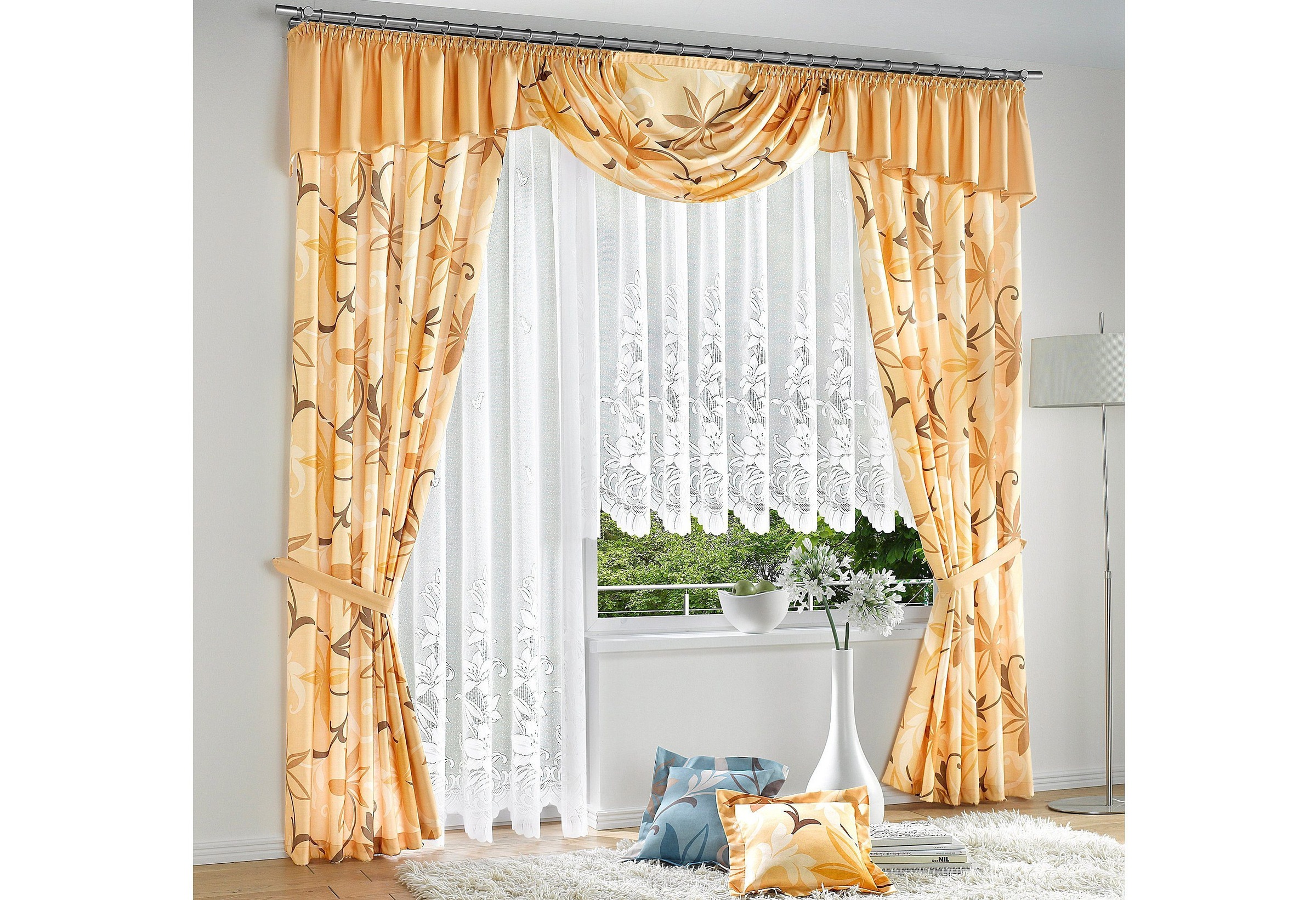 Weckbrodt Gardine »Wismar«, (1 St.), Jacquard, strukturiert, Allover,floral,halbtransparent, Bordüre, Store