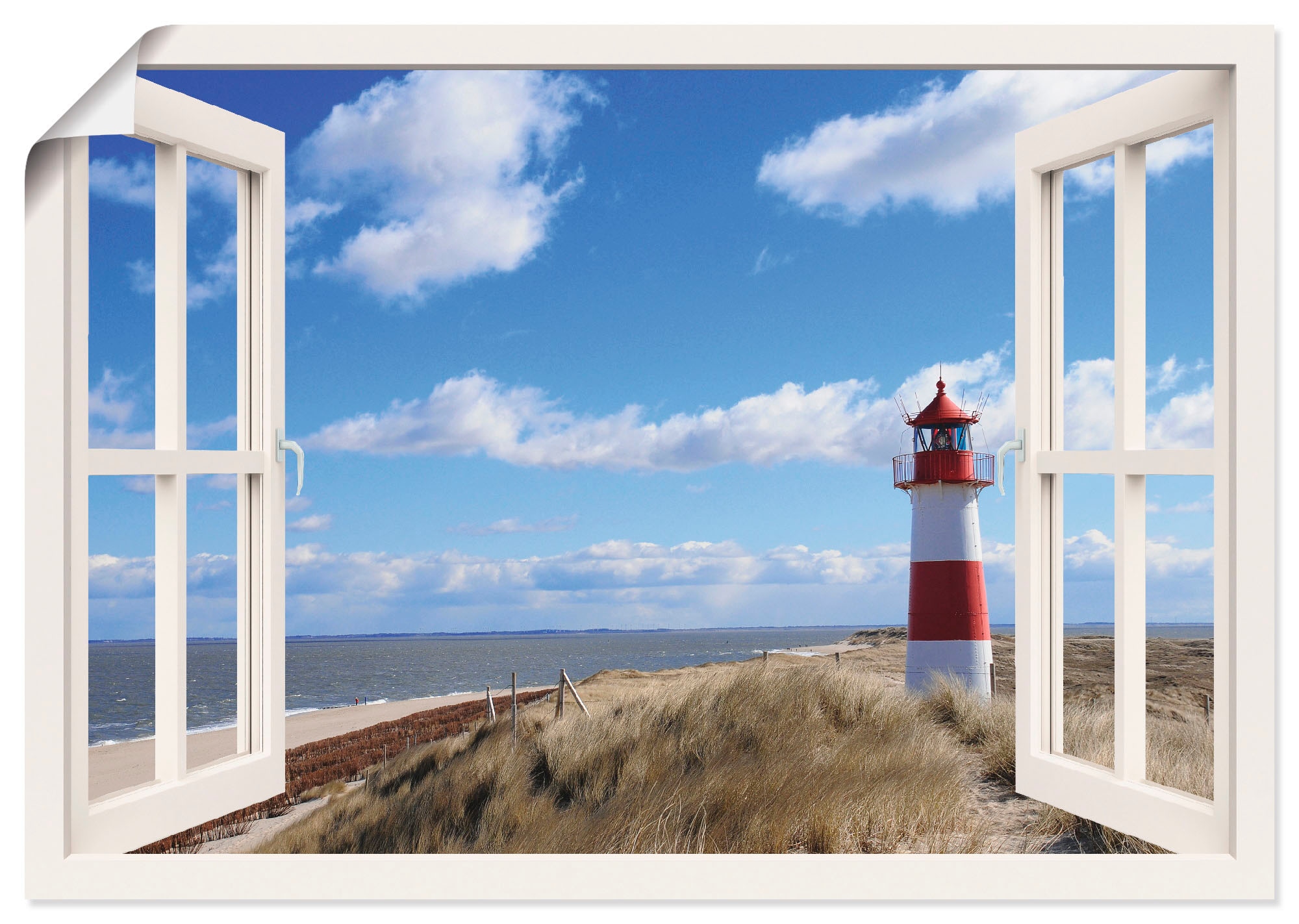 Artland Wandbild »Fensterblick - Leuchtturm Sylt«, Fensterblick, (1 St.), als Leinwandbild, Poster, Wandaufkleber in verschied. Größen