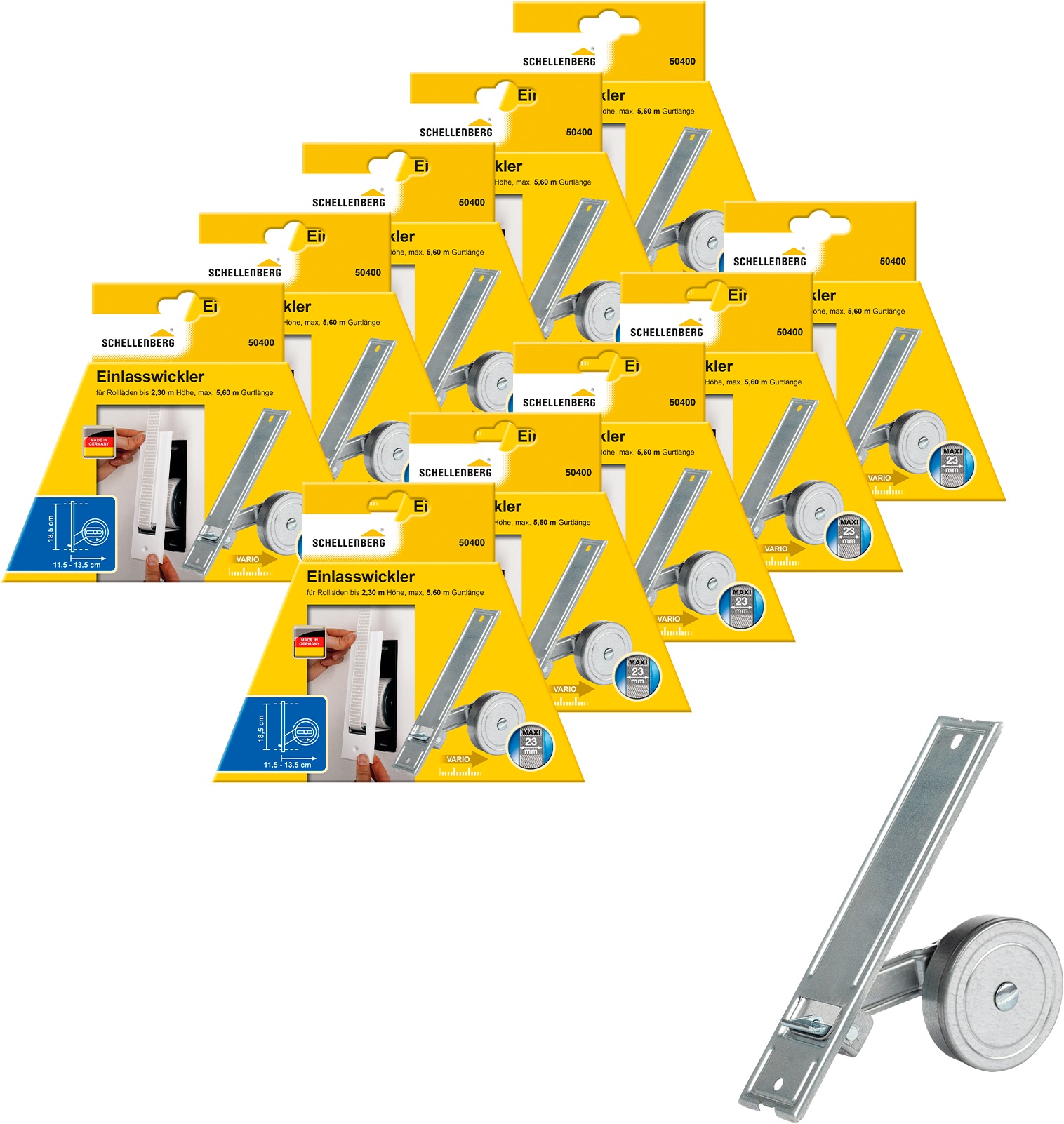 SCHELLENBERG Einlass-Gurtwickler "für das Rollladensystem Maxi, Lochabstand 18,5 cm, Unterputz-Montage", 10 Stk., silber, Gurtwickler, für
