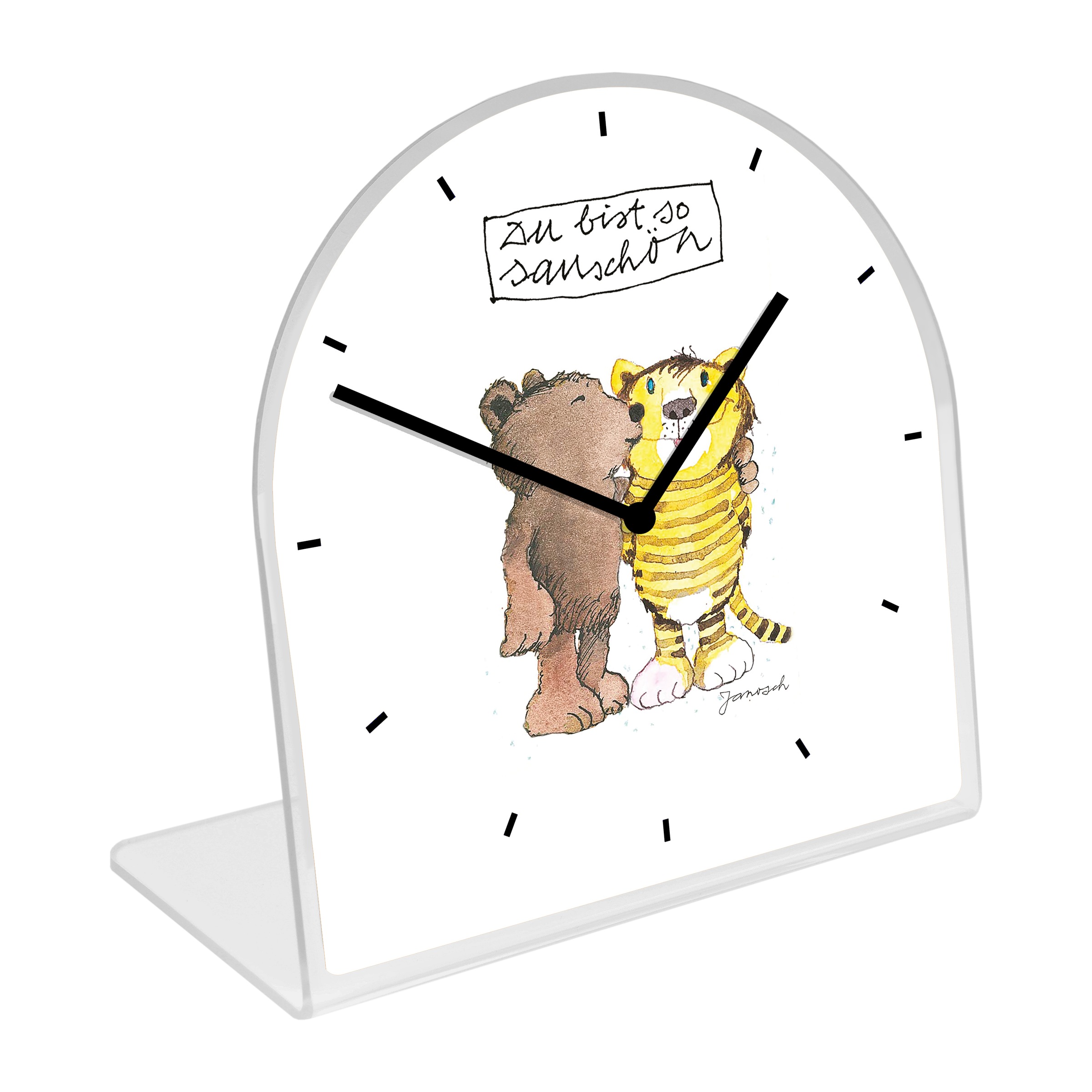 LuckyLinde Tischuhr »Der Tiger und der Bär Janosch« Tischuhr aus Acrylglas, Uhr, bedruckt, geräuschlos, modern