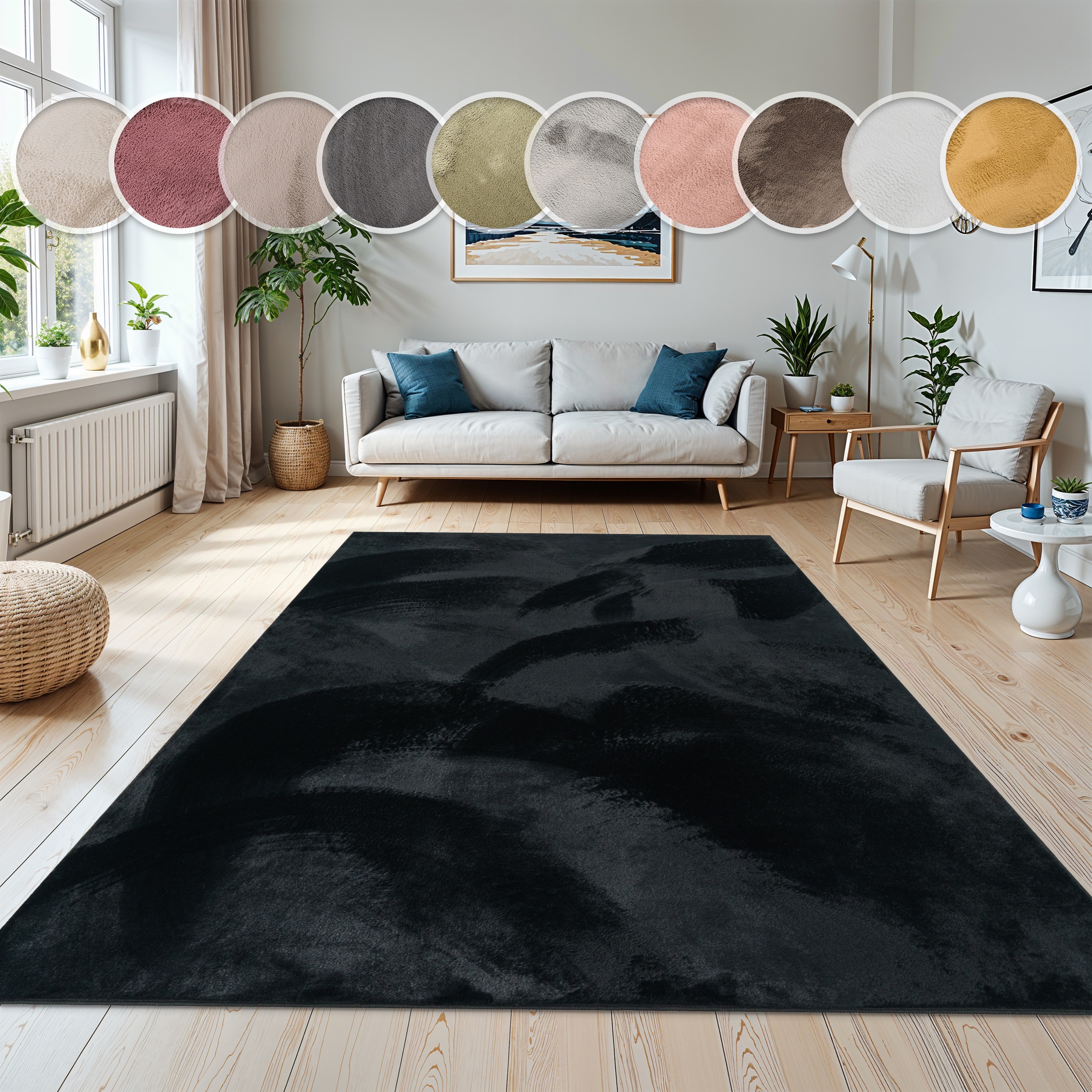 Fellteppich PACO HOME "Kunstfell Soft 380", schwarz, B:120cm H:14mm L:170cm, Polyester, Teppiche, Fellteppich, Langflor, Kuschelteppich - besonders weich, Uni-Farben