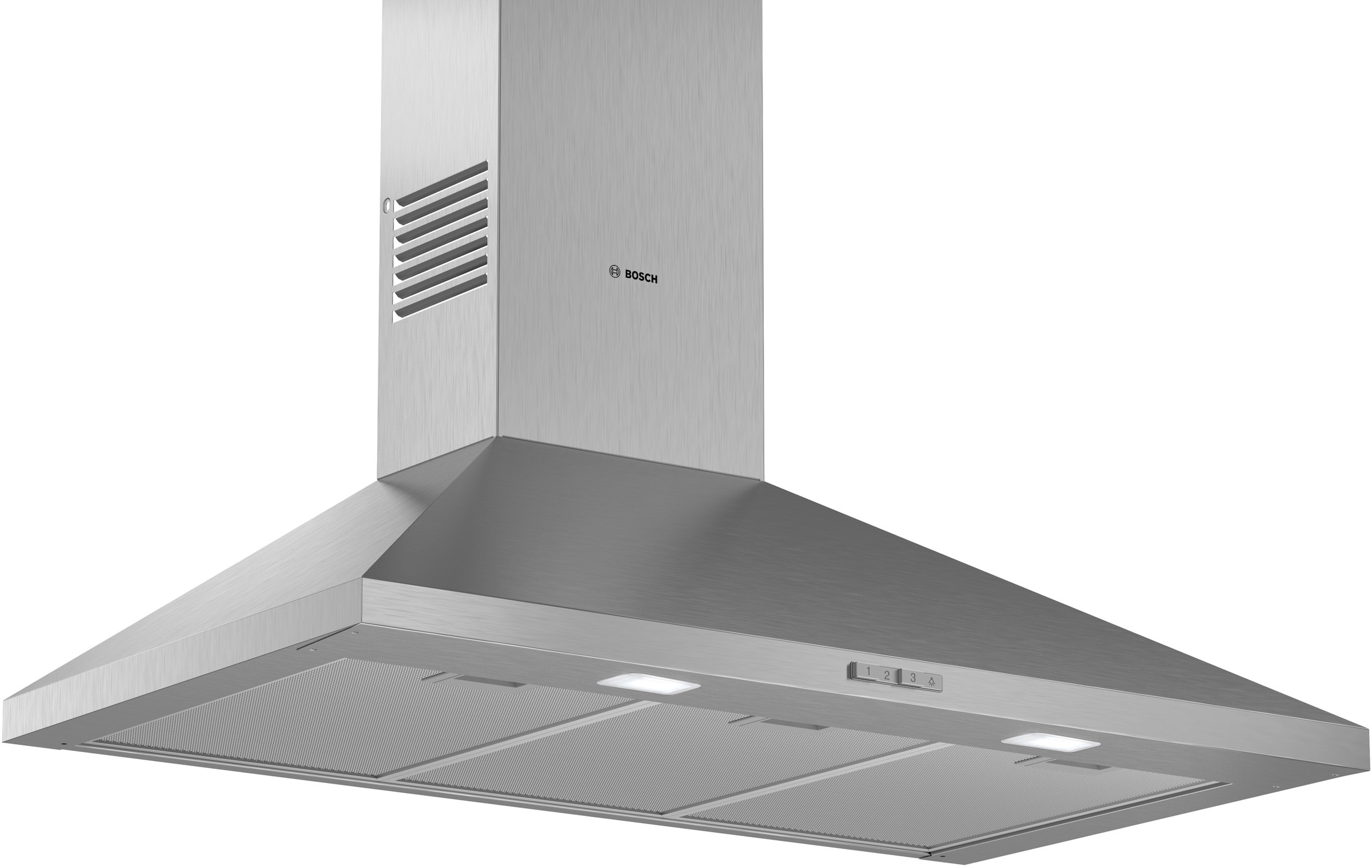 BOSCH Wandhaube "DWP95BC51", B:90cm H:24,6cm T:50cmedelstahlfarben, Dunstabzugshauben, LED Belichtung und einfach zu reinigender Metall-Fettfilte