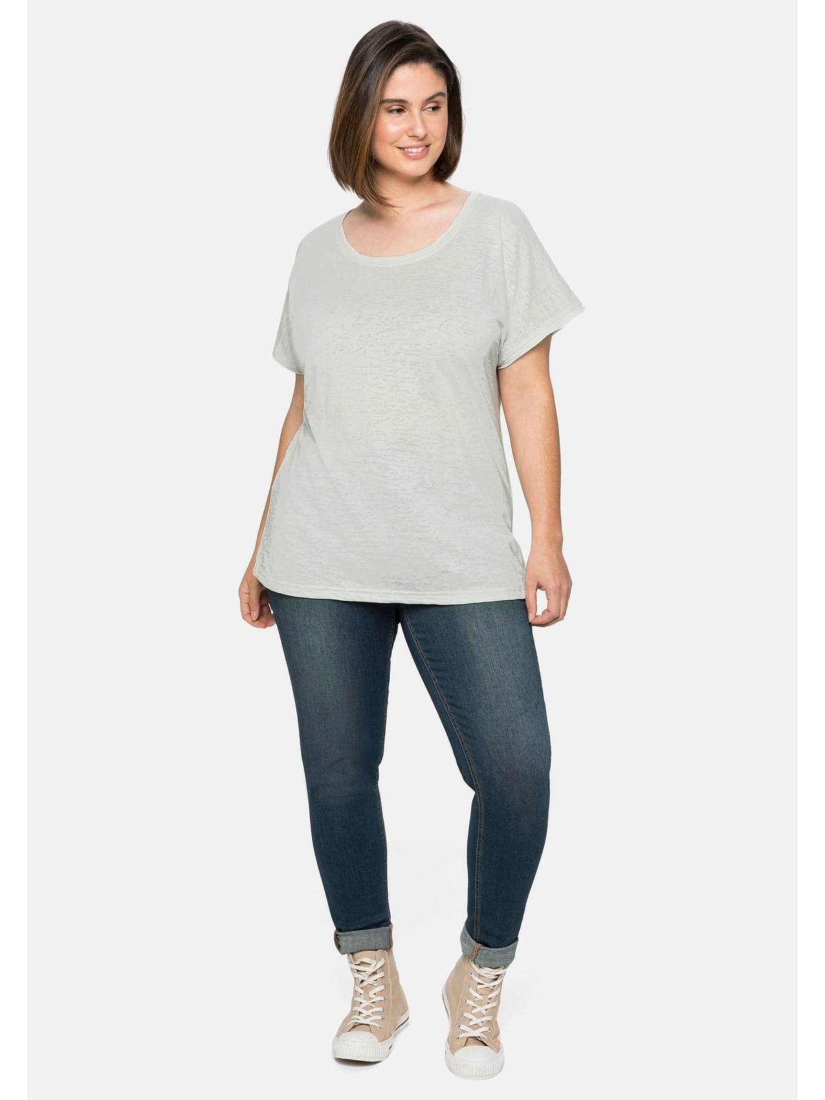 Sheego T-Shirt »Große | leicht transparent für Ausbrennermuster, mit kaufen BAUR Größen«