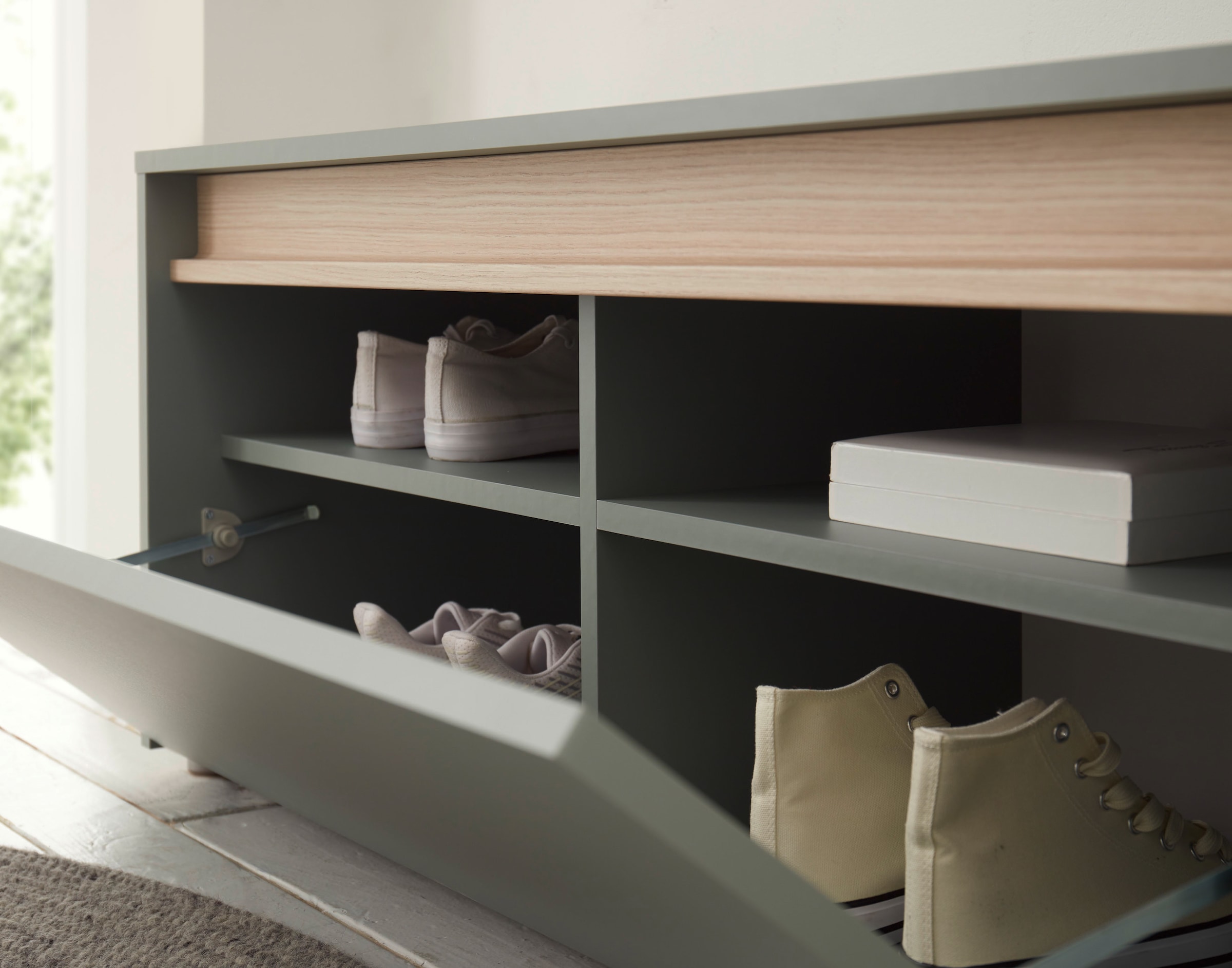 INOSIGN Schuhbank »GiRON/CiTY, Garderobenbank mit Klappe, Sitzbank in vier Farben«, viel Stauraum, Platz für ca. 8 Paar Schuhe, 100 cm breit