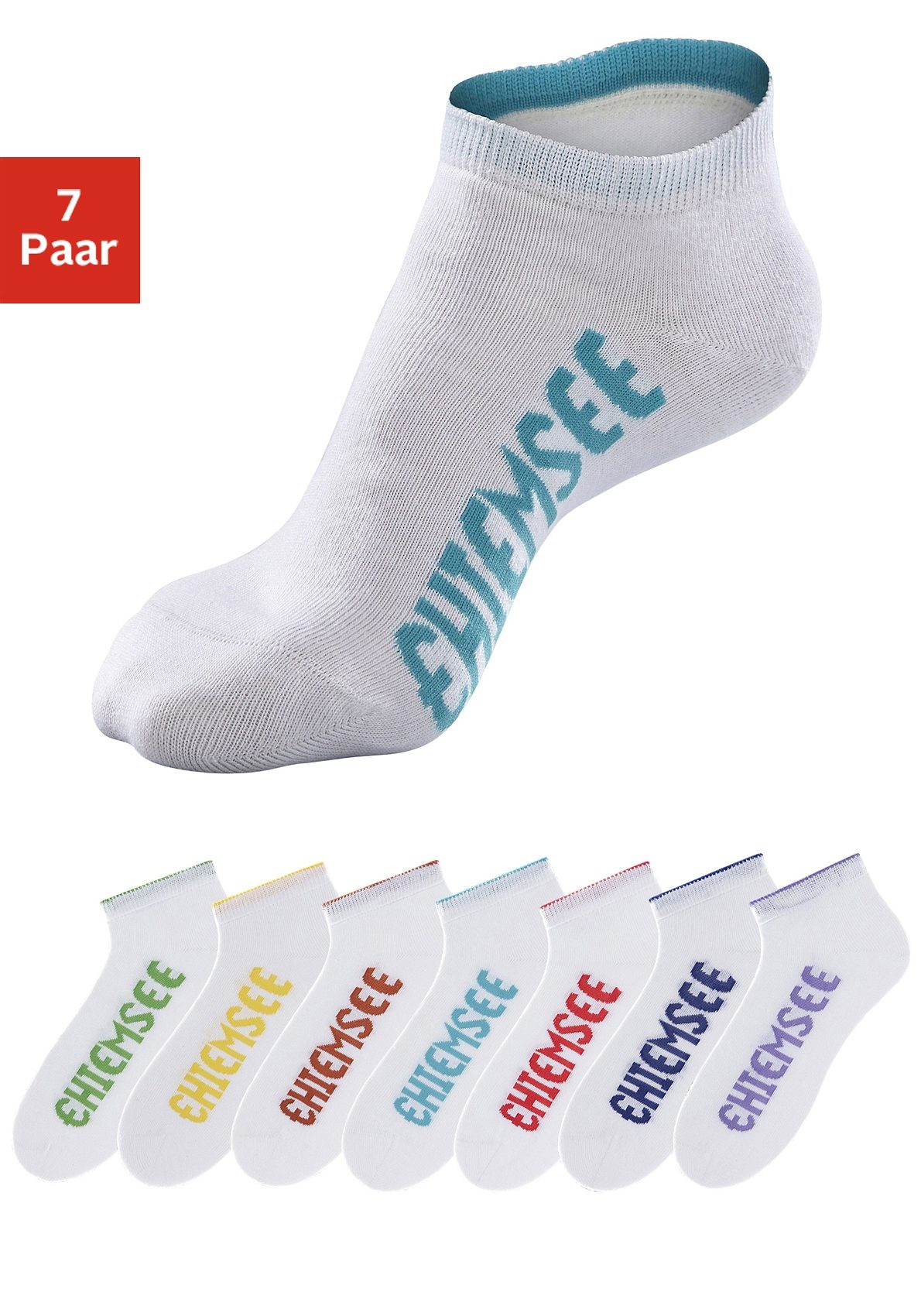 Chiemsee Sneakersocken "Damen Kinder Sportsocken für Sport & Alltag" Packung, 7 Paar tlg. mit farbigen Logos