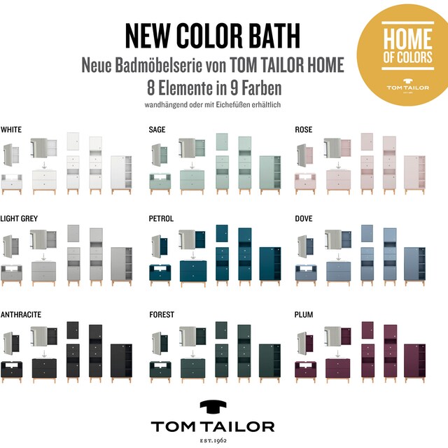 TOM TAILOR HOME Waschtisch »COLOR BATH«, mit Mineralgussbecken, mit Füßen  in Eiche geölt, Breite 80 cm | BAUR