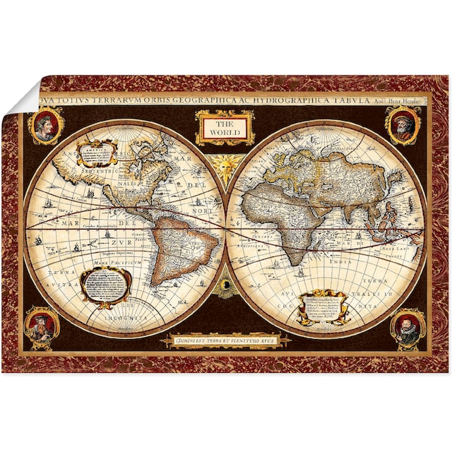 Leinwandbild, »Weltkarte«, Artland als versch. Wandaufkleber in Wandbild BAUR Poster kaufen | St.), (1 Größen Landkarten, Alubild, oder