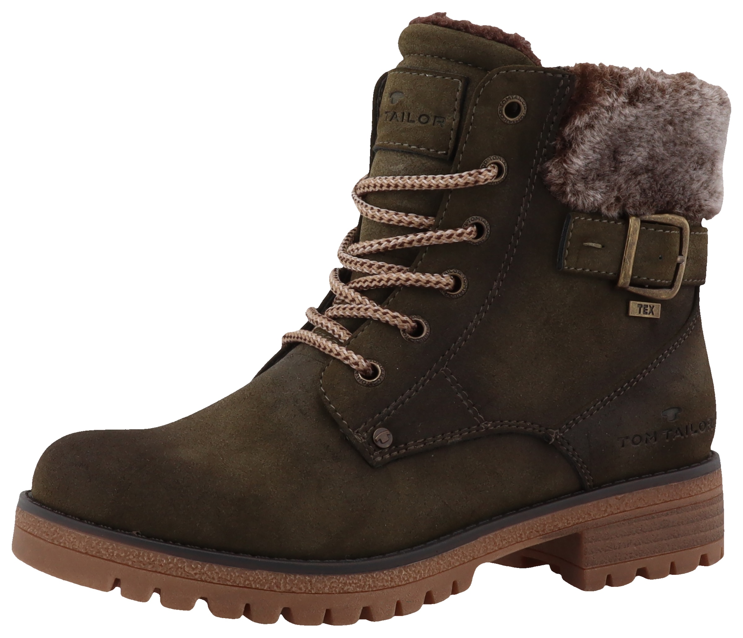 TOM TAILOR Winterboots, Blockabsatz, Schnürboots, Winterstiefelette, modische Zierschnalle