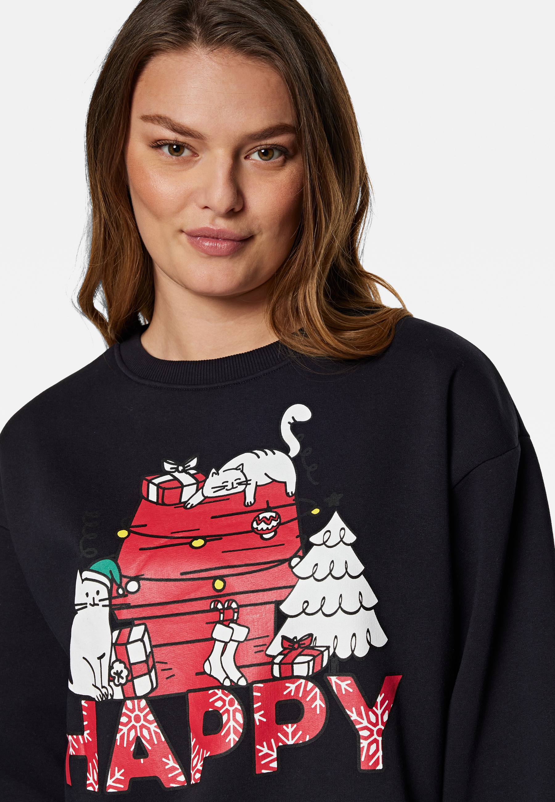 Mavi Rundhalspullover »MEOW HOLIDAYS SWEATER«, Sweatshirt mit Katzenmotiv