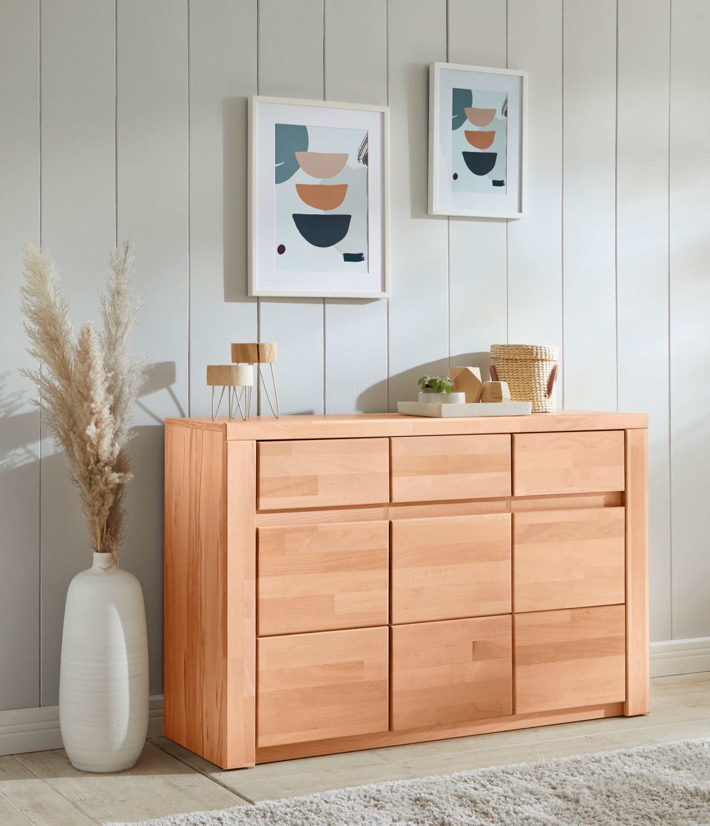Home affaire Sideboard "Burano,127cm breit, Fronten Massivholz,3 Türen,3 Sc günstig online kaufen