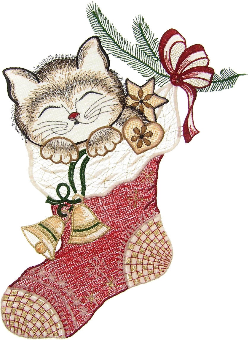 W. Reuter & Sohn - Plauener Spitze Fensterbild "Katze im Strumpf", Made in günstig online kaufen