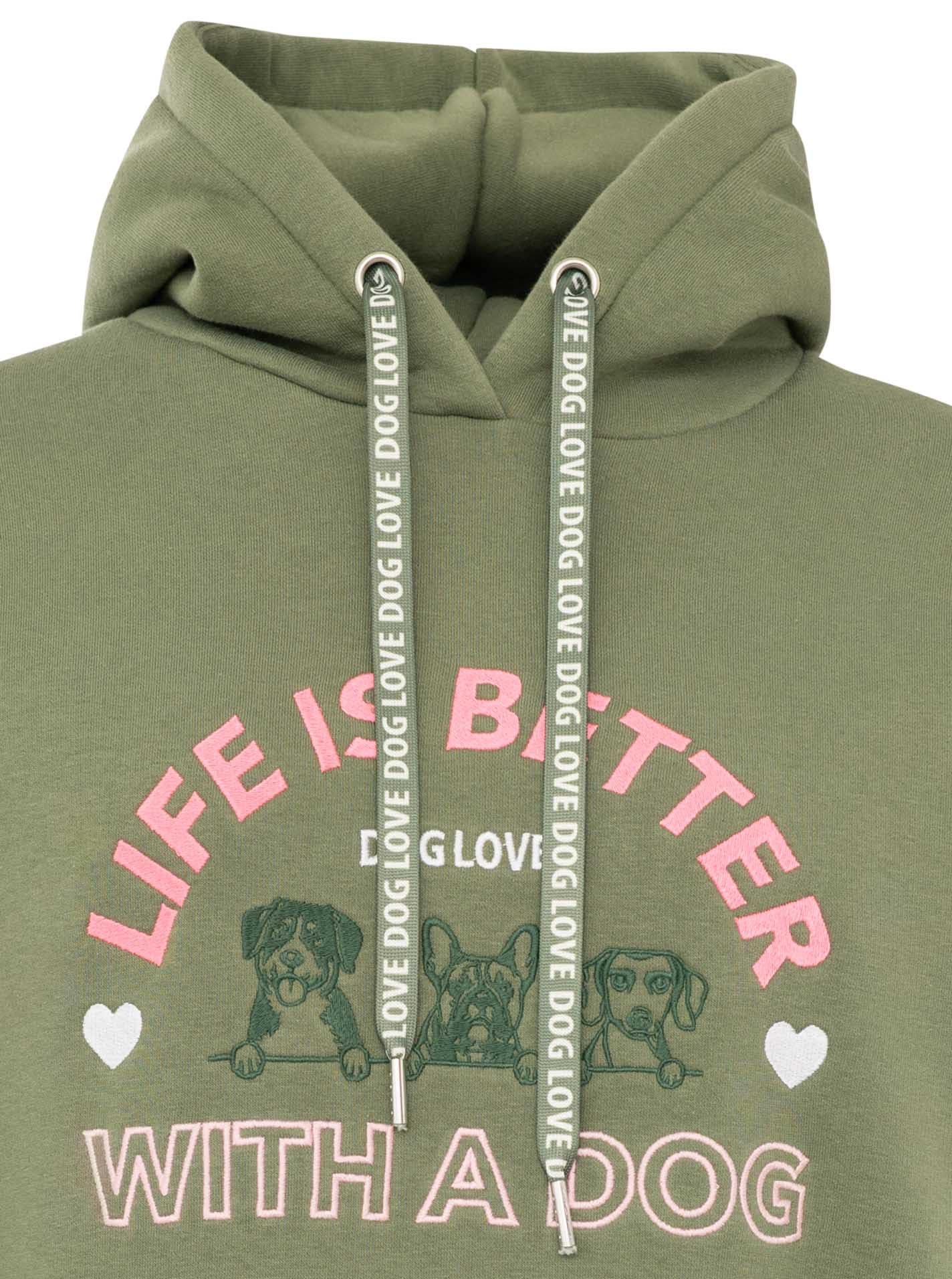 Zwillingsherz Hoodie »"Better with a Dog"«, gestickte Hunde und Slogan, Kapuze mit Kordel, Kängurutasche
