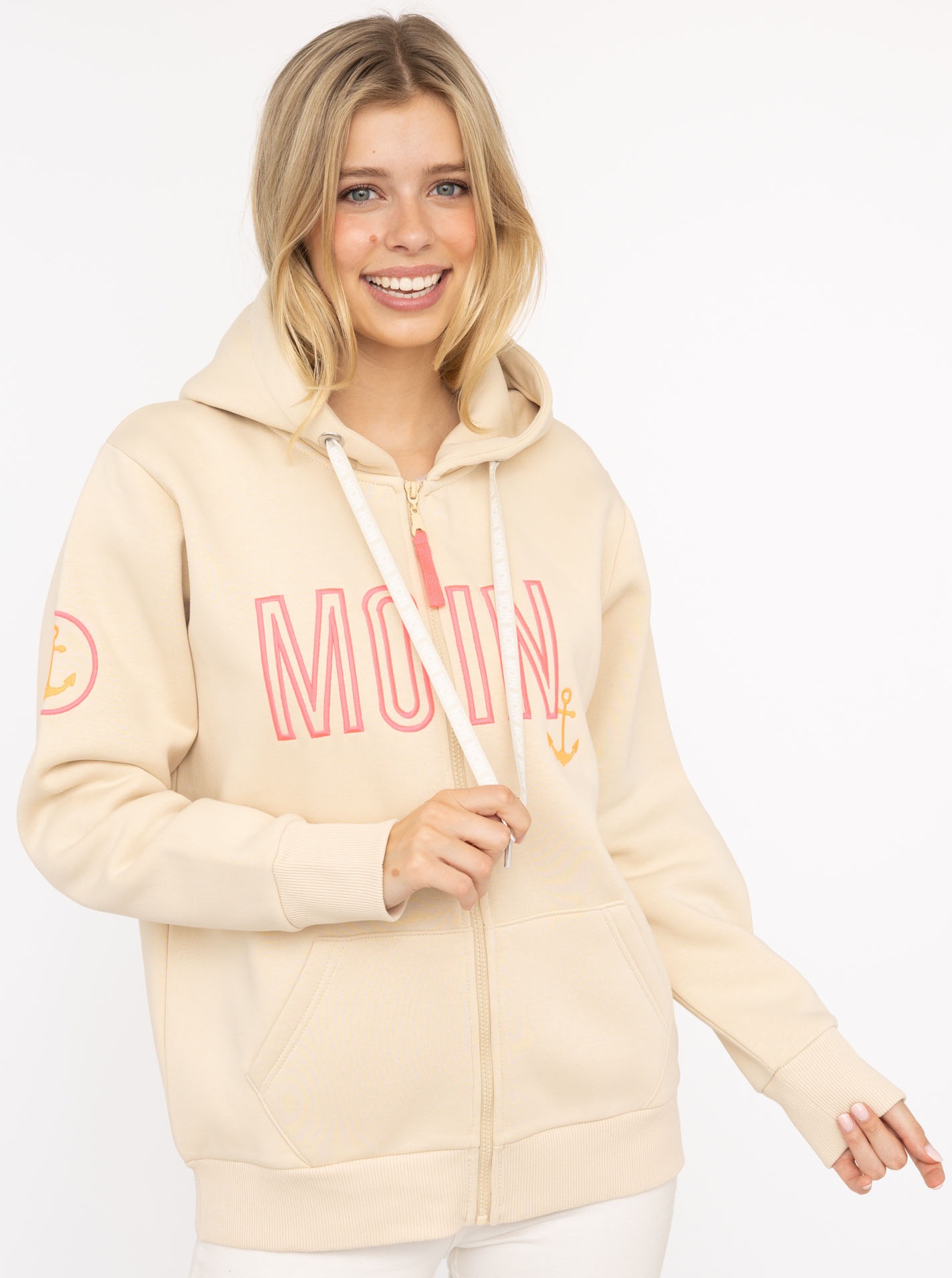 Zwillingsherz Kapuzensweatjacke ""Maritim"" mit gesticktem MOIN und Anker L günstig online kaufen