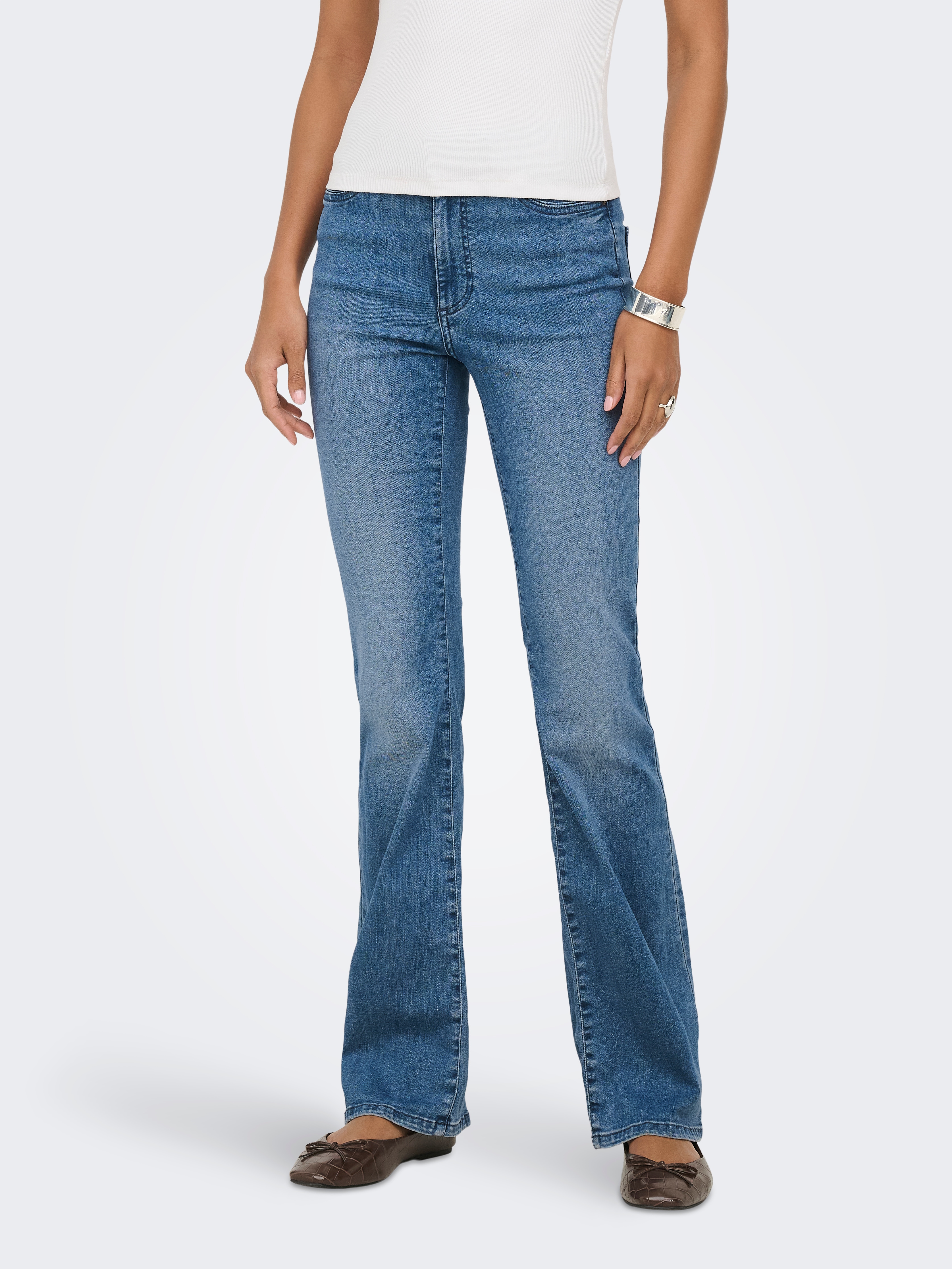 ONLY Bootcut-Jeans "ONLWAUW HW FLARED DNM TAI475" Baumwollmischung