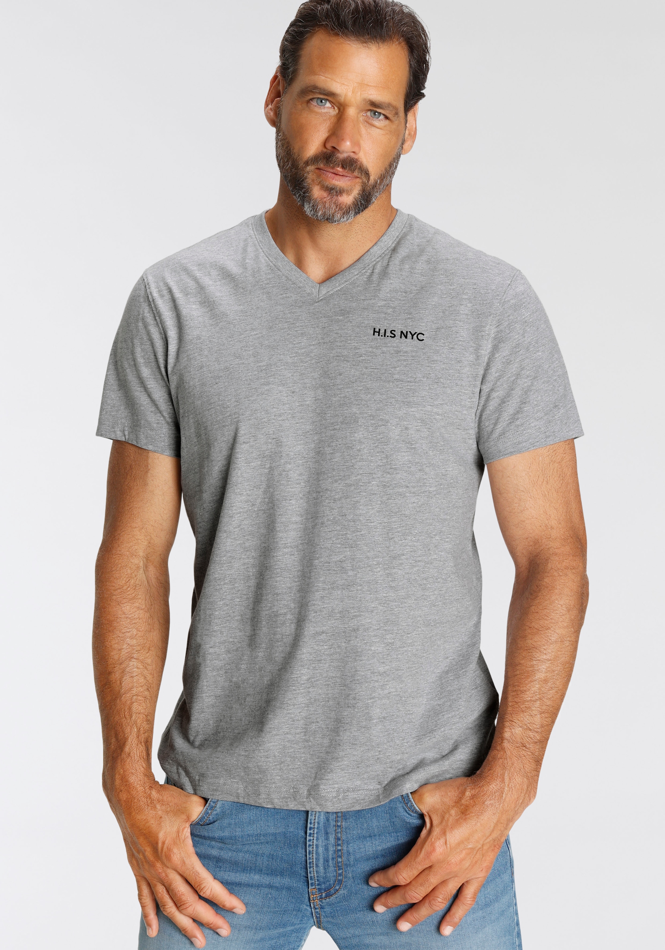 H.I.S V-Shirt, (3-er Pack), Kurzarm, Slim Fit, aus Baumwolle