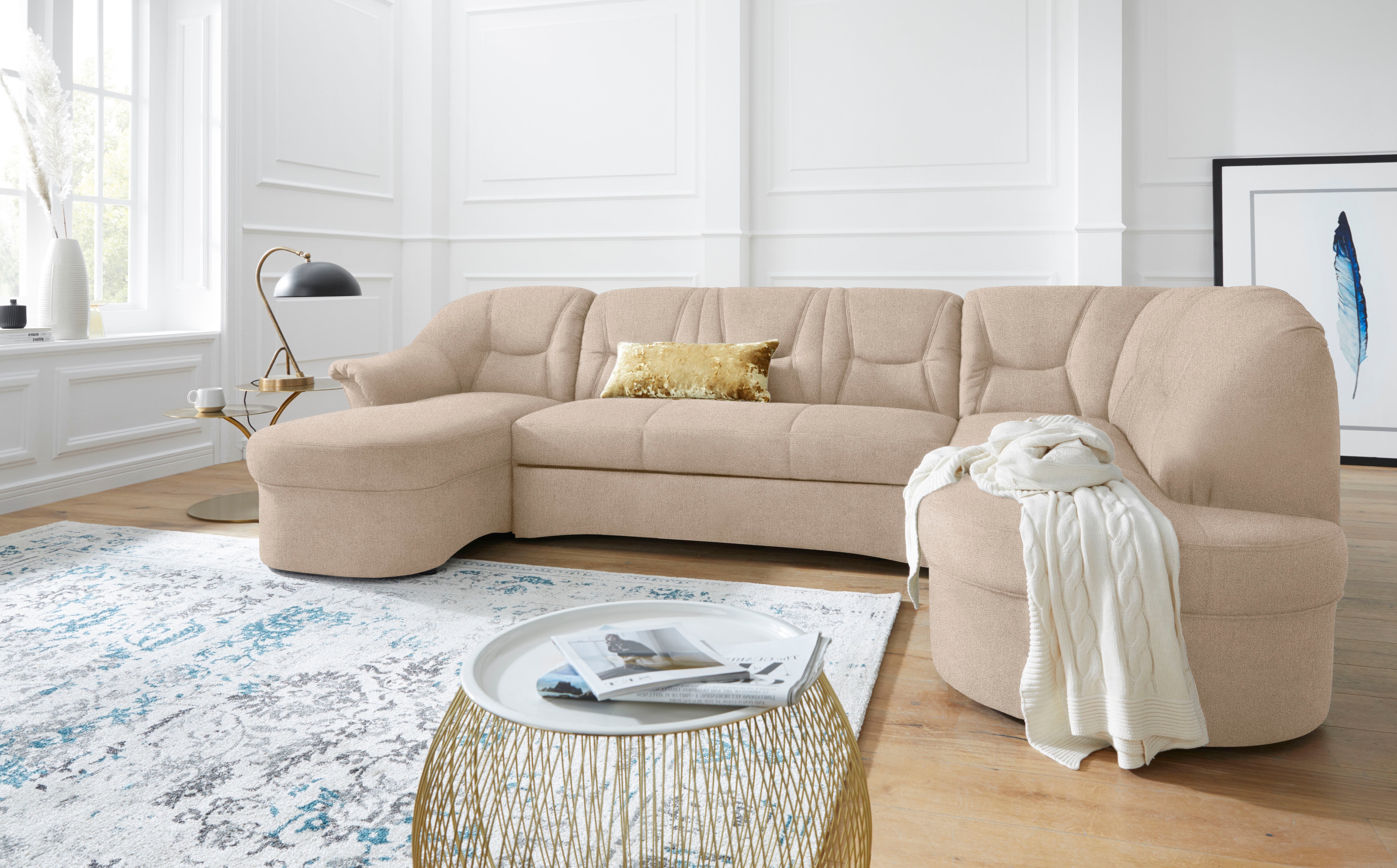DOMO collection 1100000002199 "SARAFINA 295x83x180 cm, auch mit Federkern für mehr Sitzkomfort" whlw. mit Bettfunktion, elegantes Design, U-Form