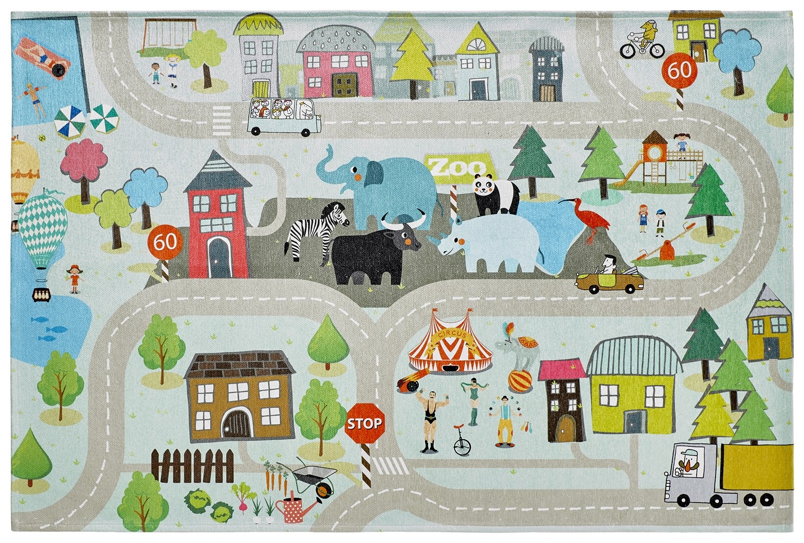 Kinderteppich KAYOOM "Sympathy Kids 241", multi, B:120cm H:5mm L:170cm, Polyester, Teppiche, Kinderteppich, Kurzflor, Modernes Muster, Fußbodenheizungsgeeignet