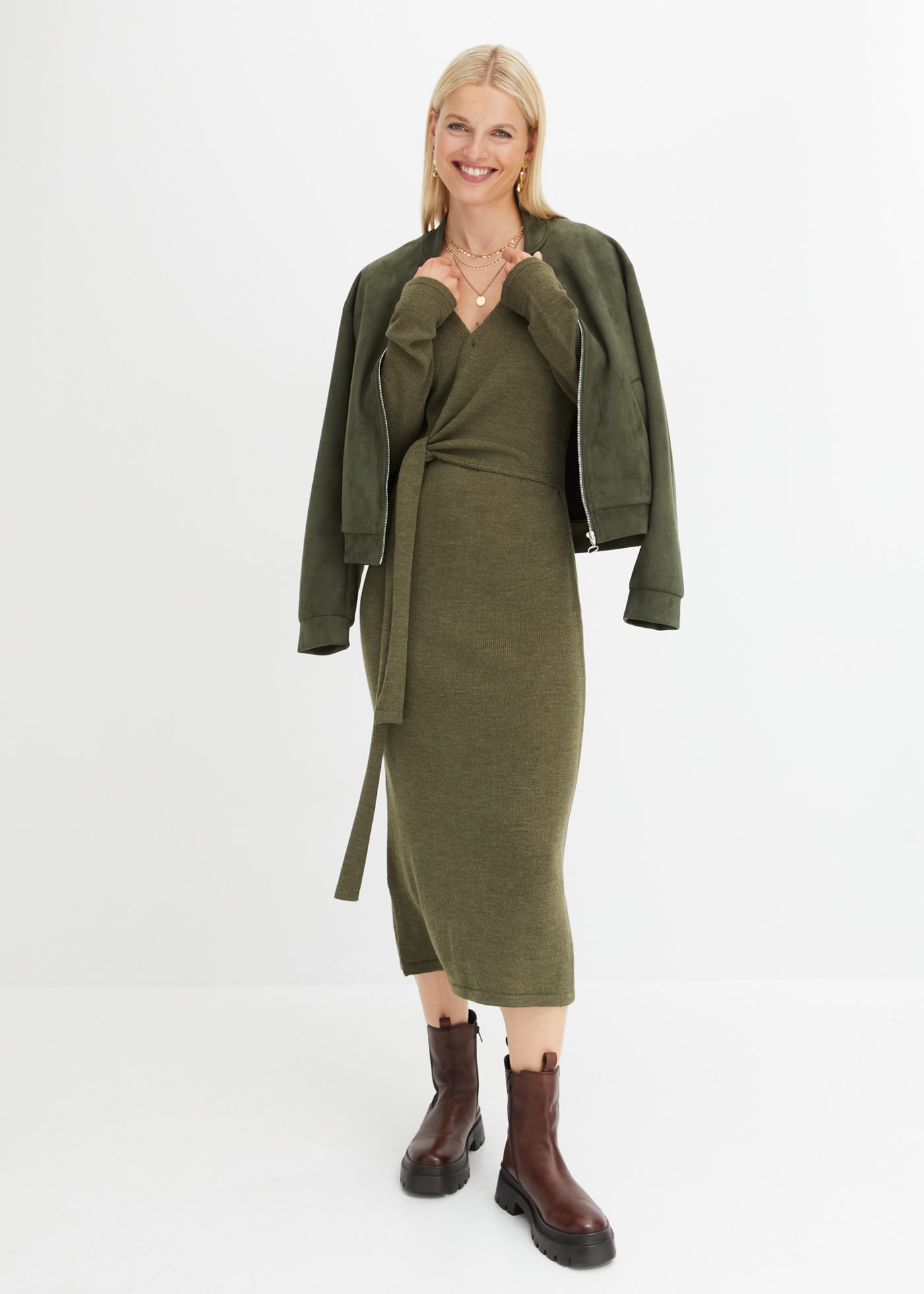 bonprix Strickkleid "Midi-Strickkleid" Midi-Strickkleid in Wickeloptik mit günstig online kaufen