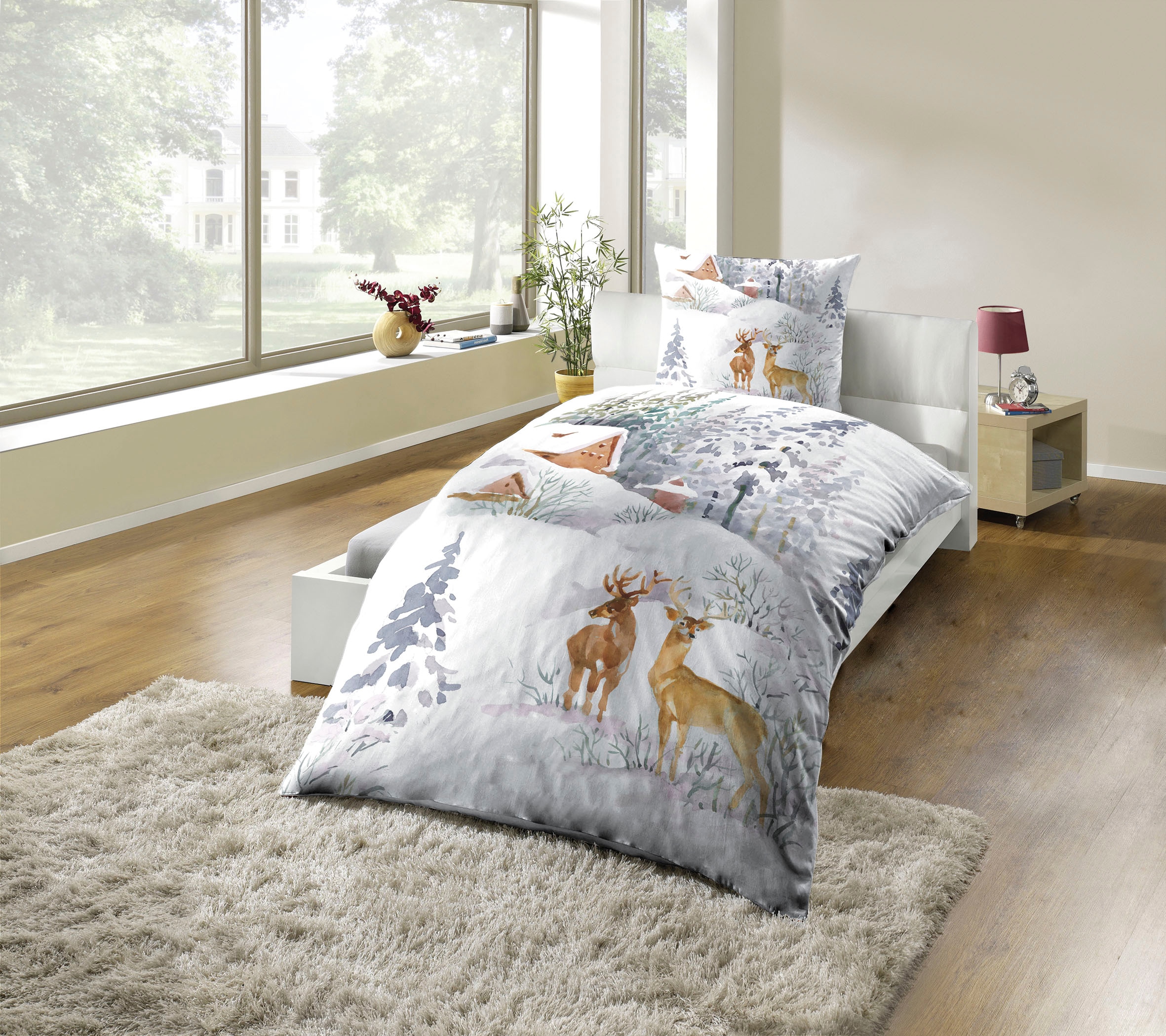 KiNZLER Bettwäsche "Polycotton Flanell Bettwäsche" 2 Stk. besonders weich, Motiv Winterlandschaft