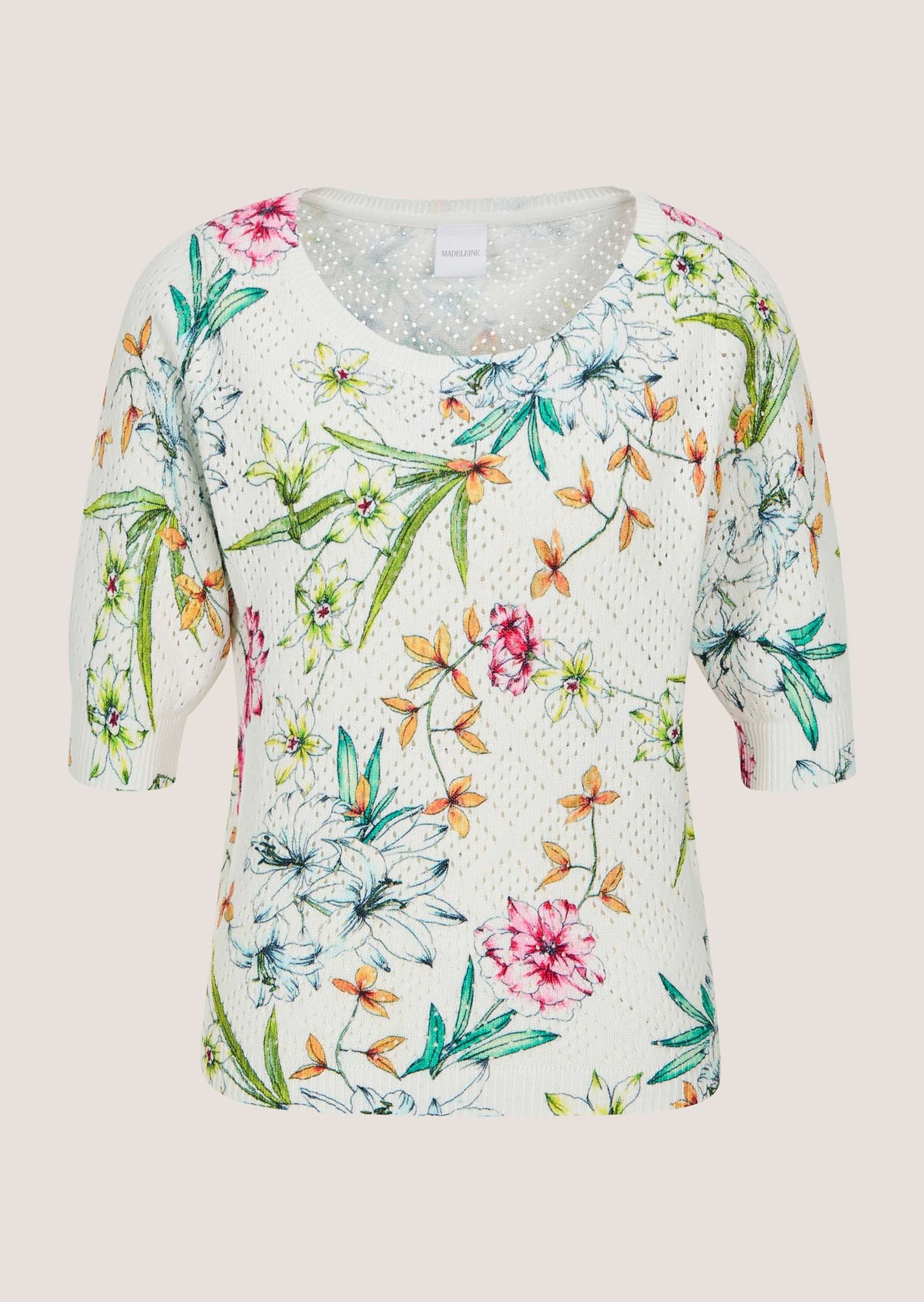 MADELEINE Longpullover "Strickpullover Ajourpullover mit floralem Muster" L günstig online kaufen