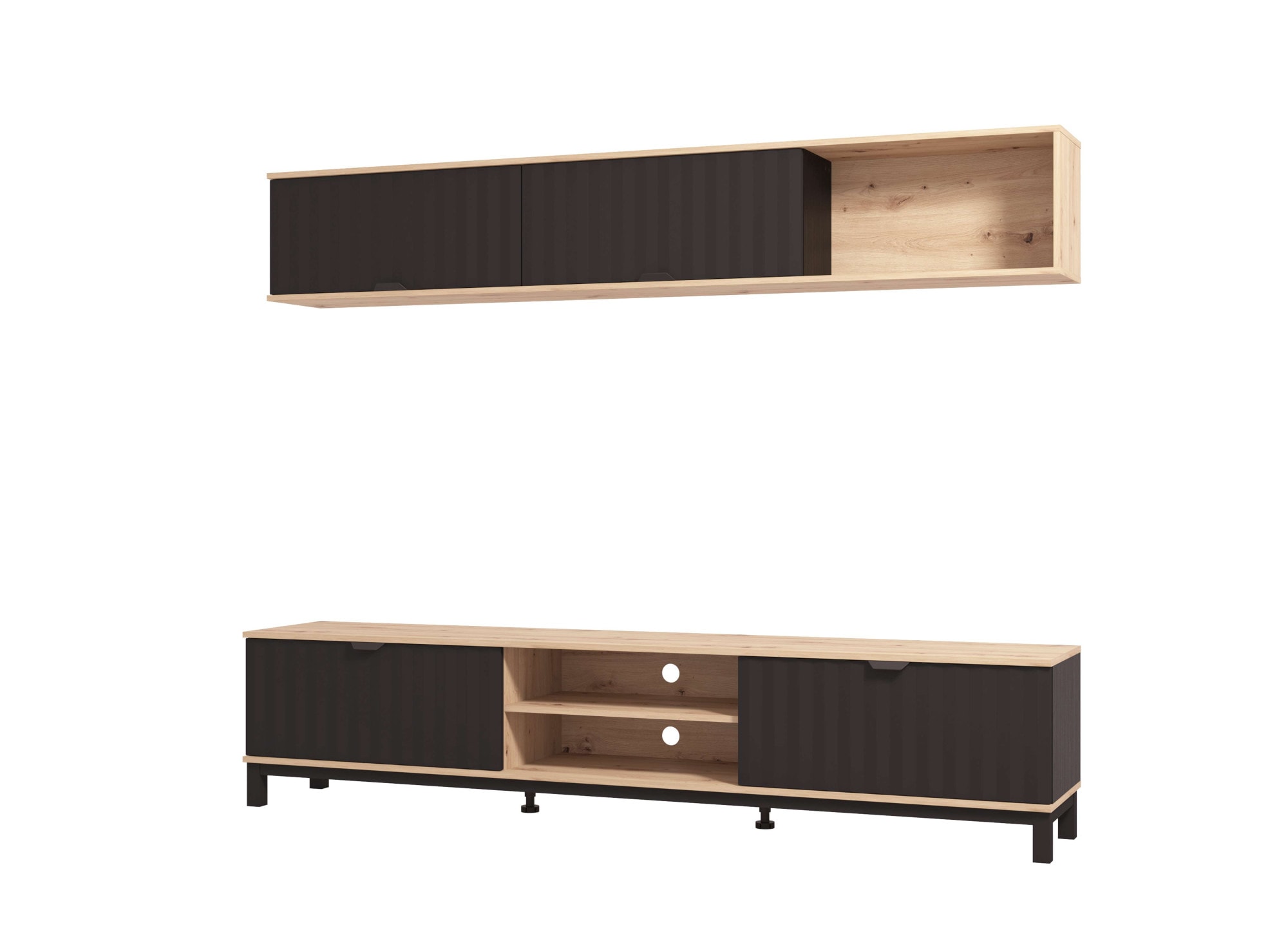 INOSIGN Wohnwand »Monaco inkl. TV- Board und Wandregal«, (Komplett-Set, 2 St.), 218 cm, Trendfarben, Front in 3D-Optik