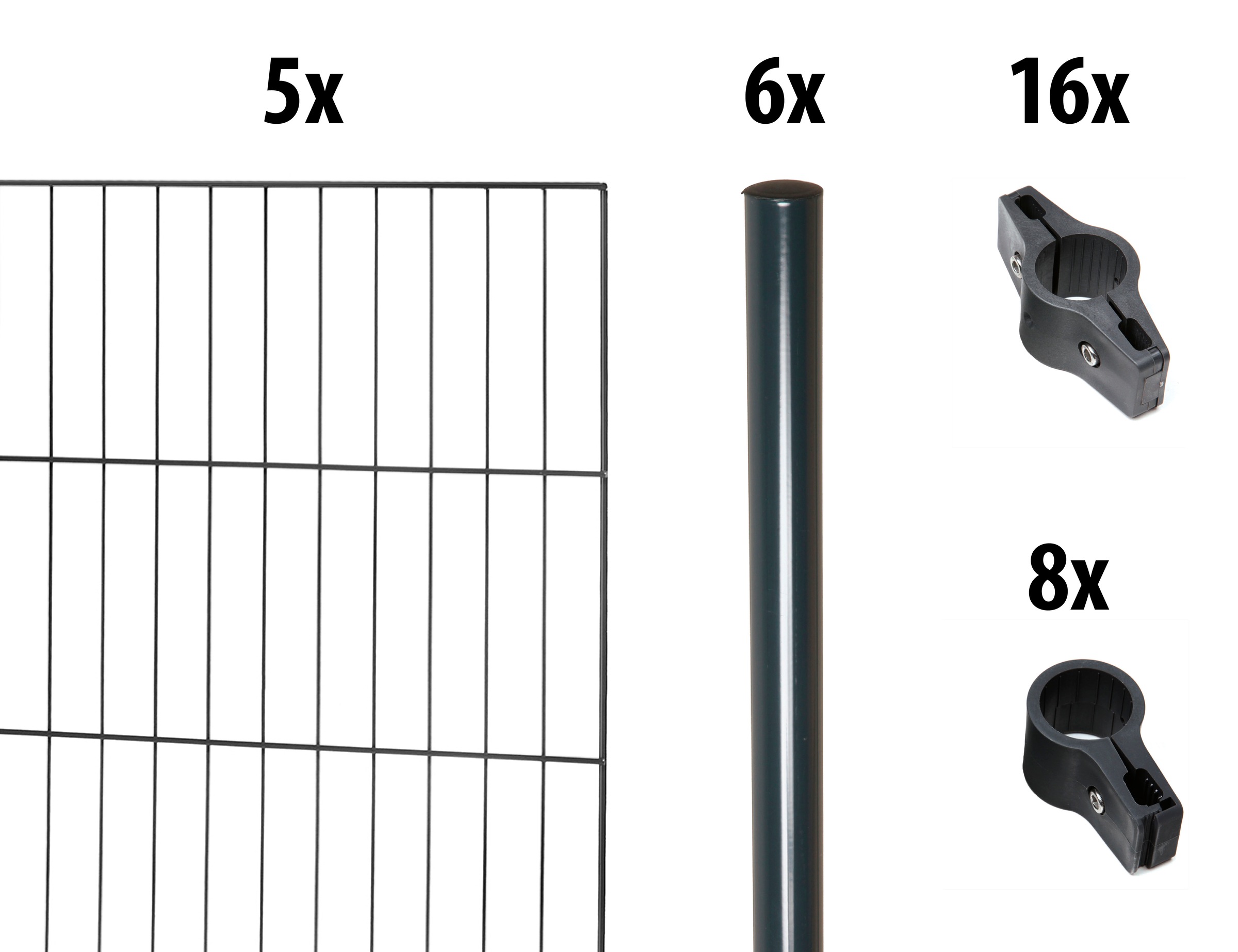 GARDEN N MORE Einstabmattenzaun "mit Rundpfosten", 5 Elemente für 10 m, LxH: 200 x 150 cm, mit 6 Pfosten