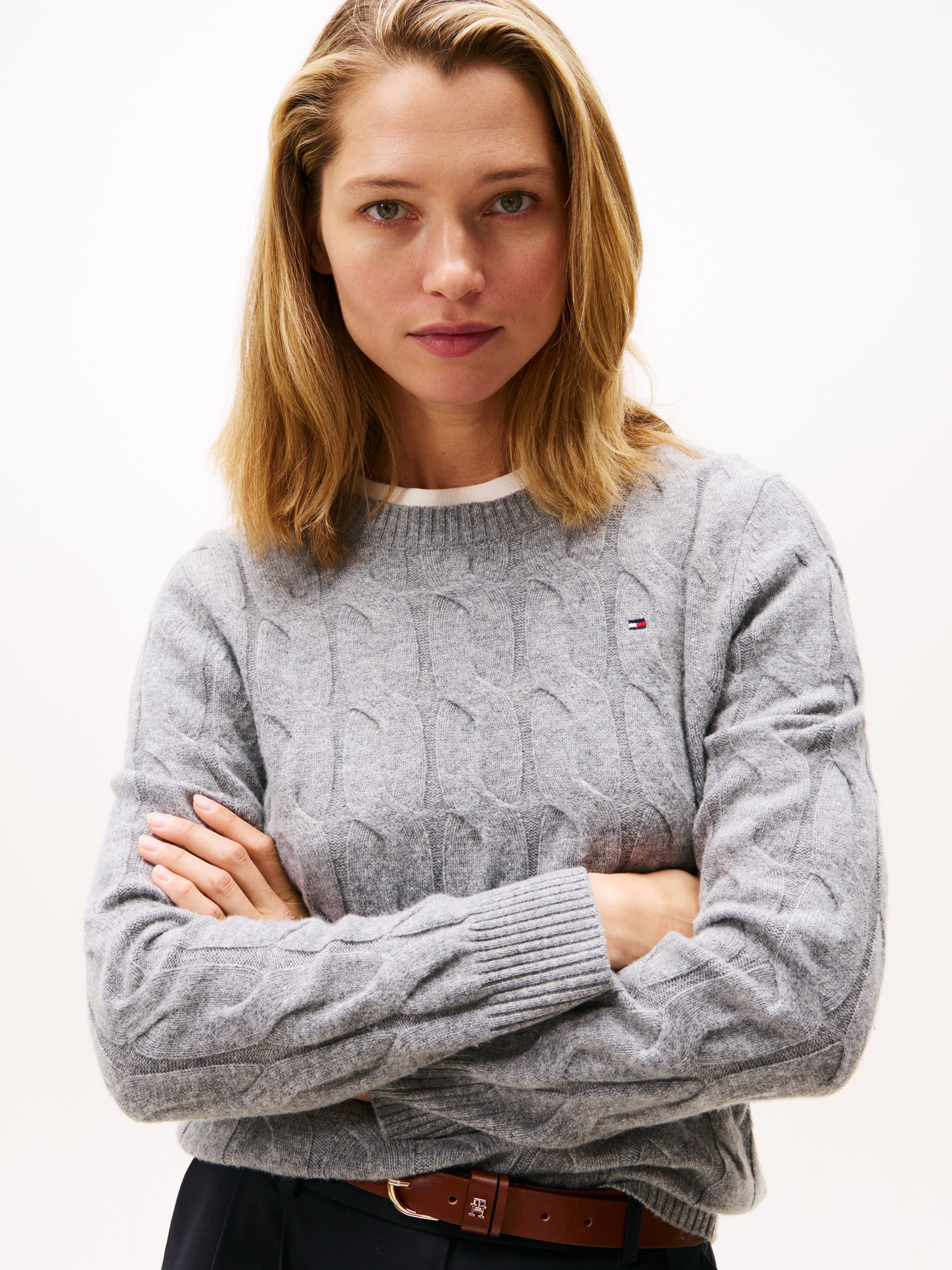 Tommy Hilfiger Strickpullover "SOFT WOOL CABLE C-NK" Wolle, mit Zopfmuster günstig online kaufen