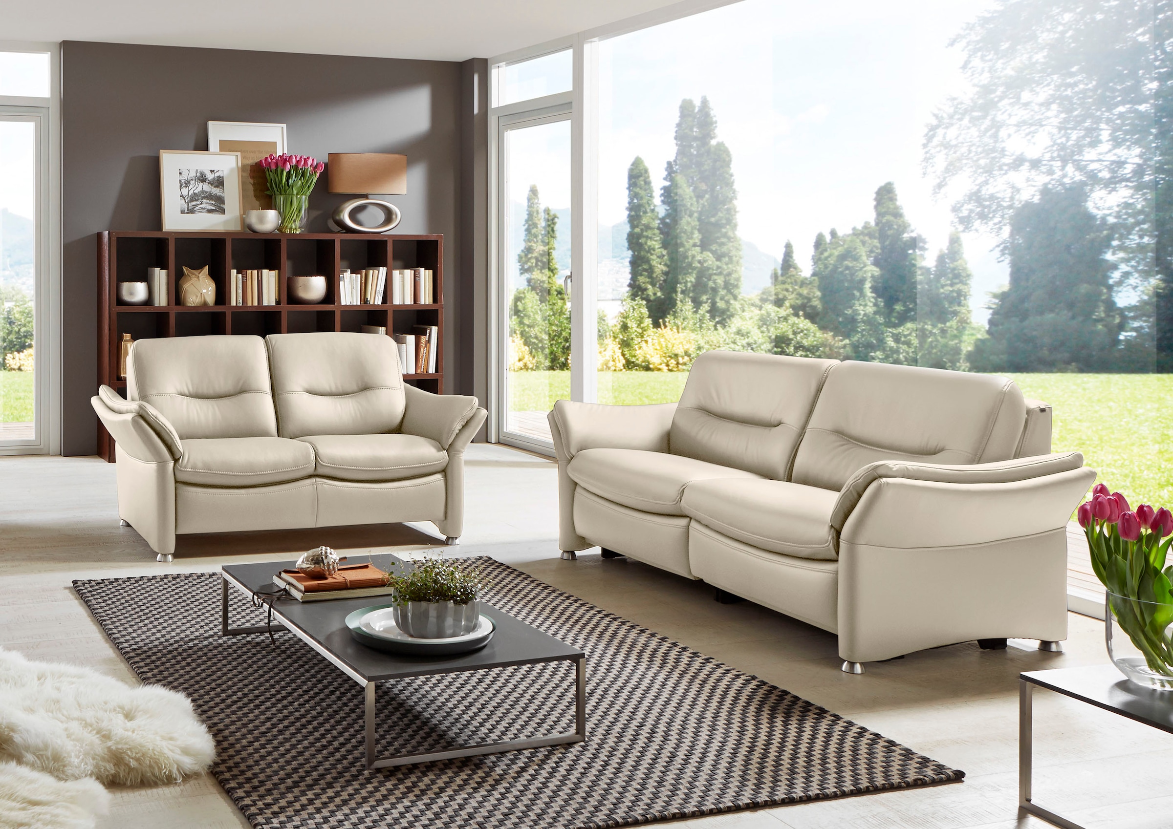 HUKLA 2-Sitzer »HU-SF15058 Ledersofa, Breite 164 cm«, hochwertiges Glattleder, optional mit Kopfstütze
