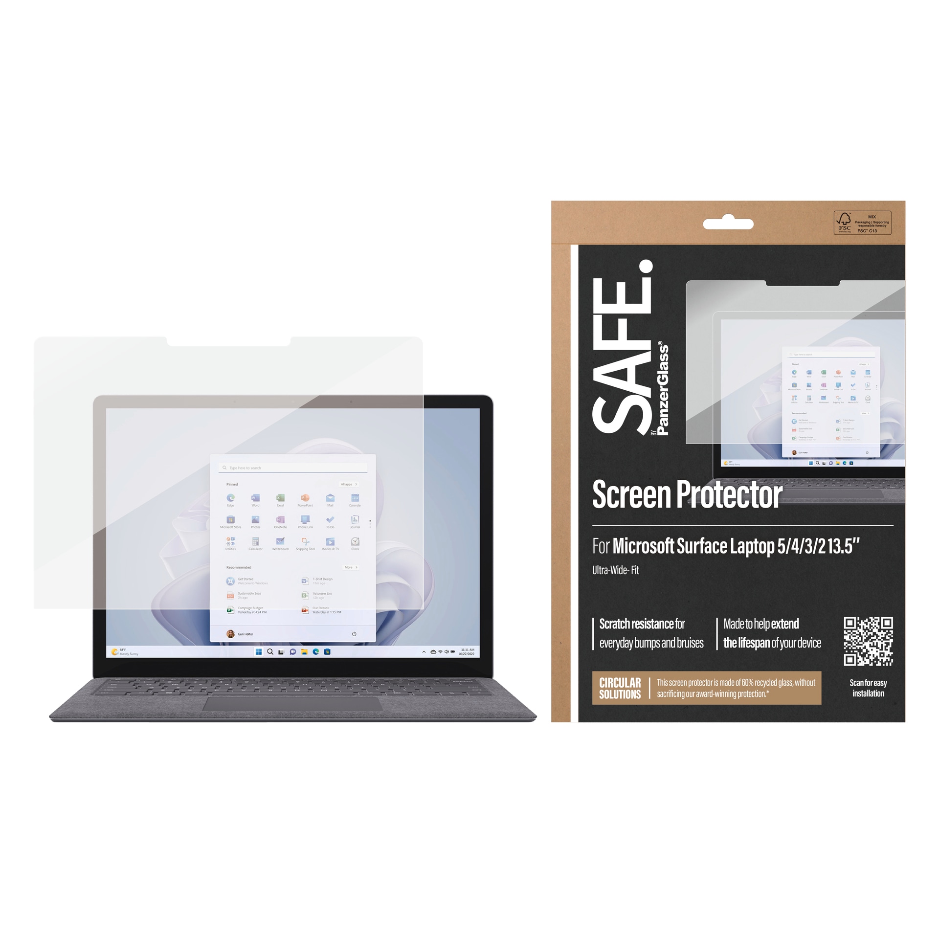 Displayschutzglas »Ultra-Wide Fit Screen Protector«, für Microsoft Surface Laptop 13.5, Displayschutzfolie, Schutzfolie, Bildschirmschutz, kratz- & stoßfest