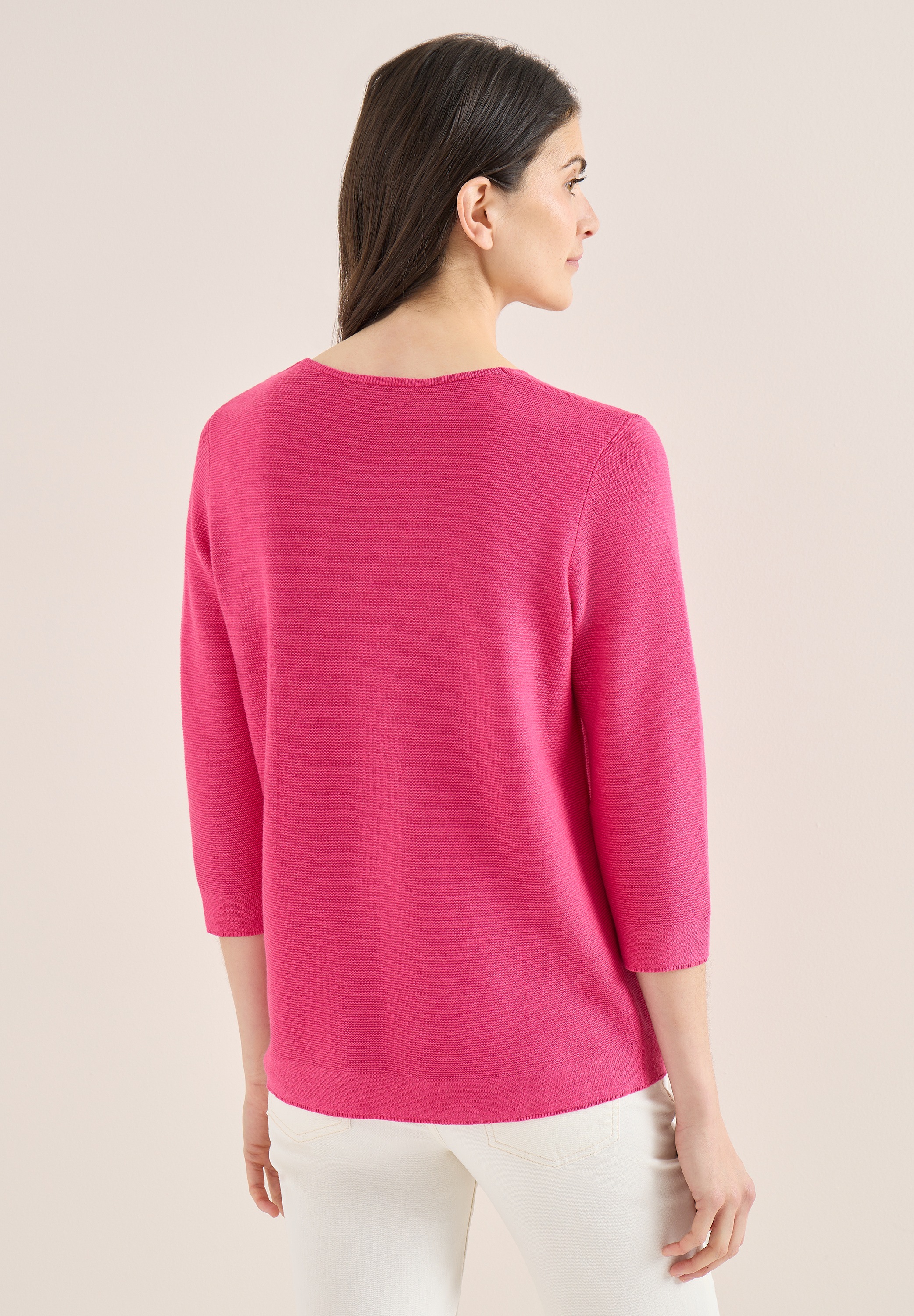 3/4 Arm-Pullover CECIL, Damen, Gr. XL (44), beetroot pink, Web, 60% Baumwolle, 40% Viskose, unifarben, comfort fit normal, V-Ausschnitt, Rippbündchen, Pullover, im soften Baumwoll-Mix 5