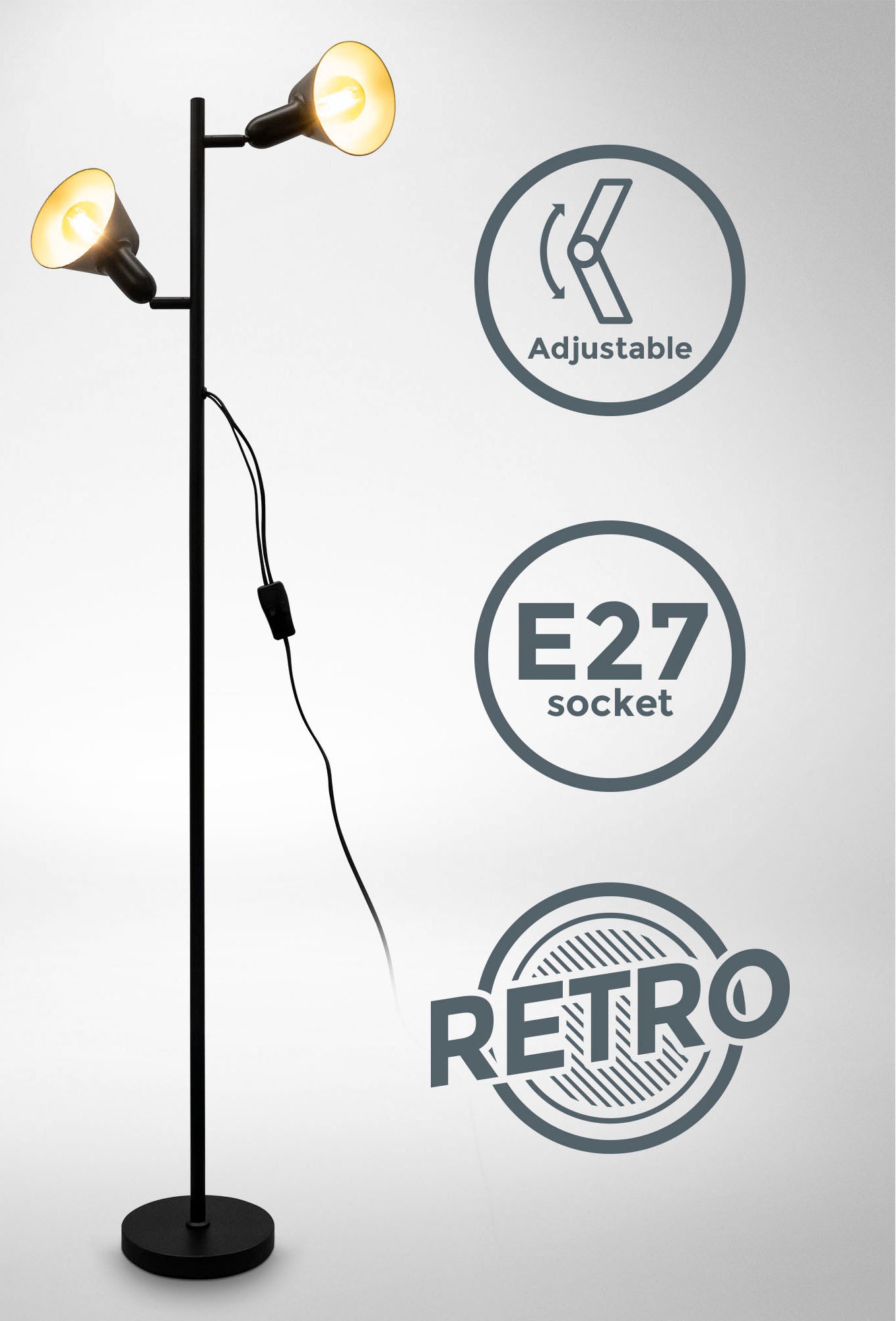 Stehlampe »BK_ST1556 Design-Stehlampe, inkl. Doppel-Kippschalter«, 2 flammig,...