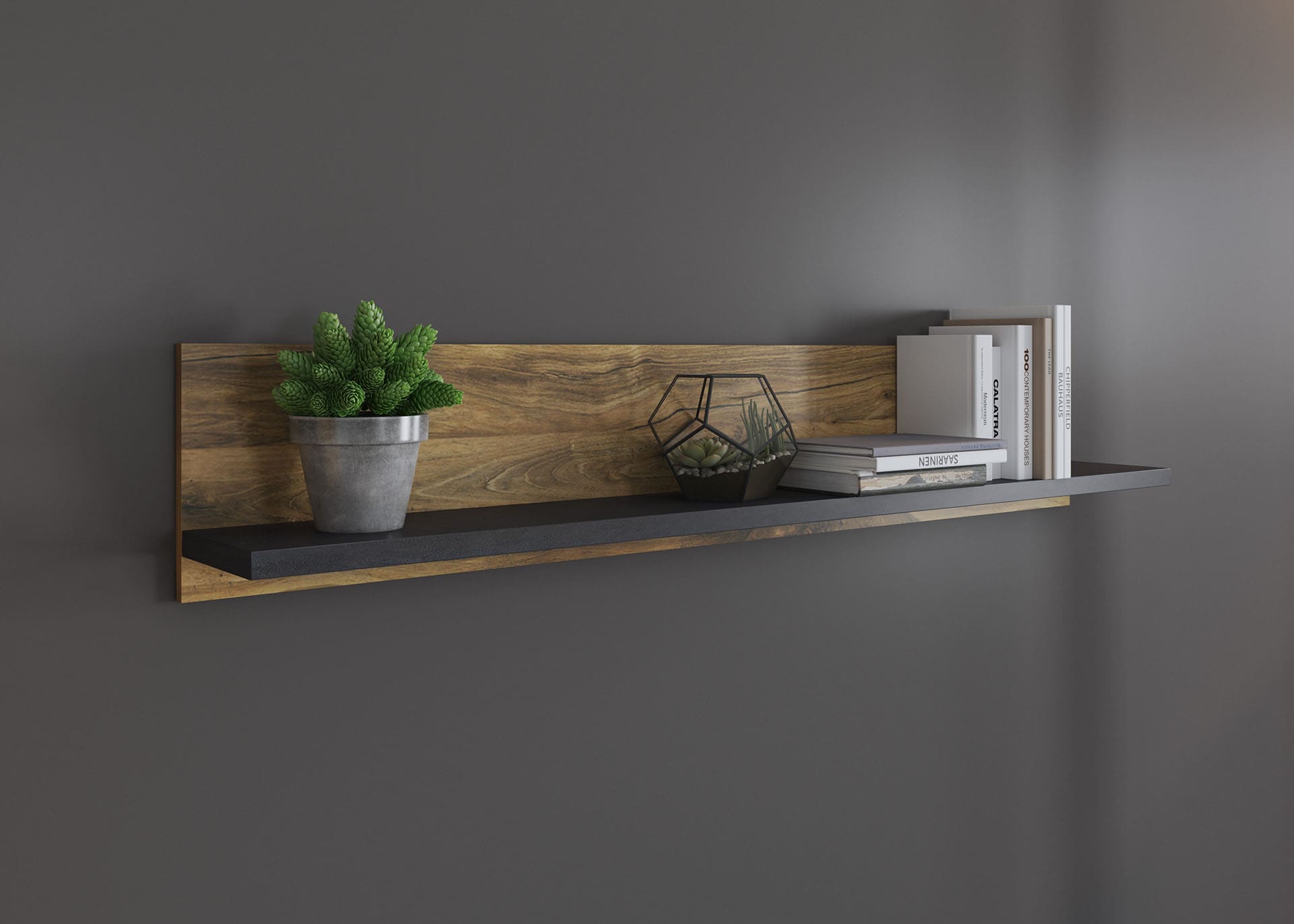 Home affaire Wohnwand »York, moderne Anbauwand, Wohnzimmer-Set in Hunton Oak, 201 cm breit«, (Komplett-Set, 3 St.), enthält Vitrine, Lowboard +Wandboard, Metallgriff, Scheunentorbeschlag