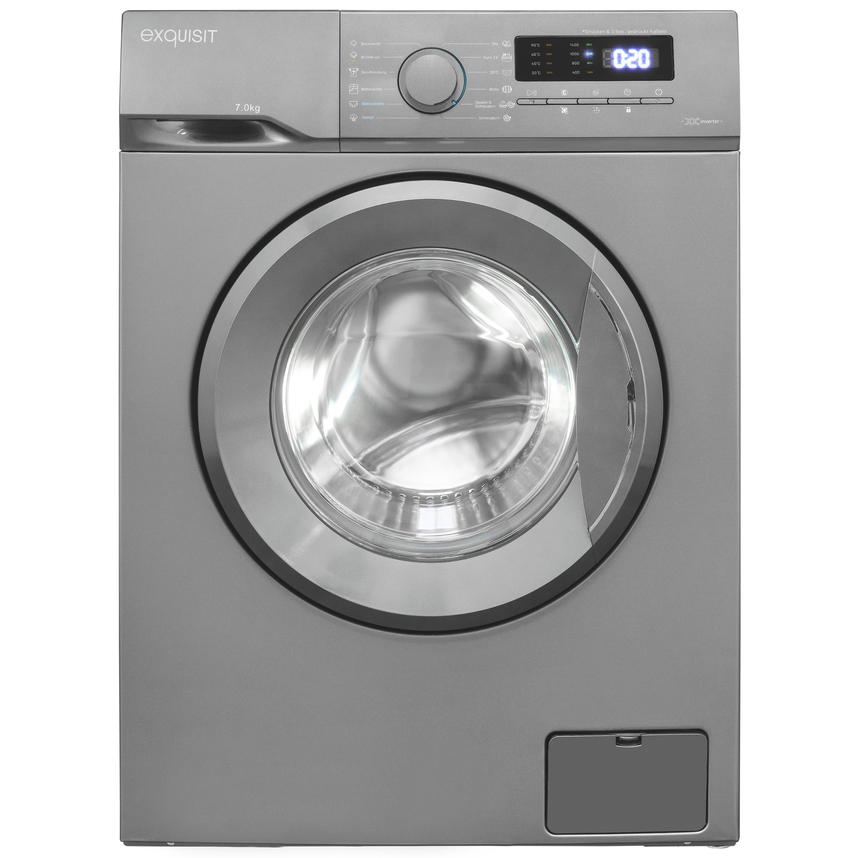 exquisit Waschmaschine "WA7014-021A inoxlook-az" 7 kg Kurzprogramm-frische Wäsche nach 15 Minuten,AquaStop-Vollwasserschutz