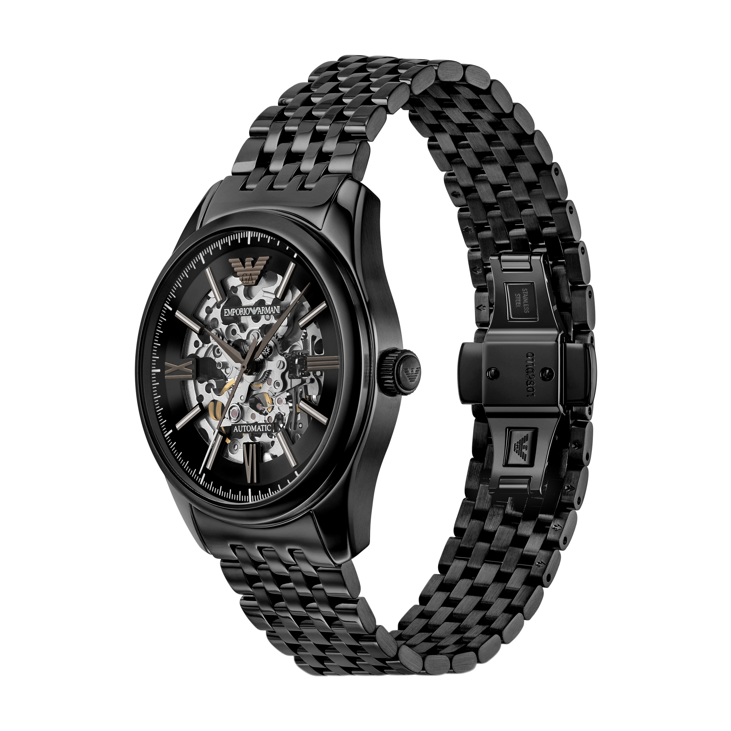 Emporio Armani Automatikuhr Armbanduhr, Herrenuhr, Mechanische Uhr, Edelstahlarmband, analog