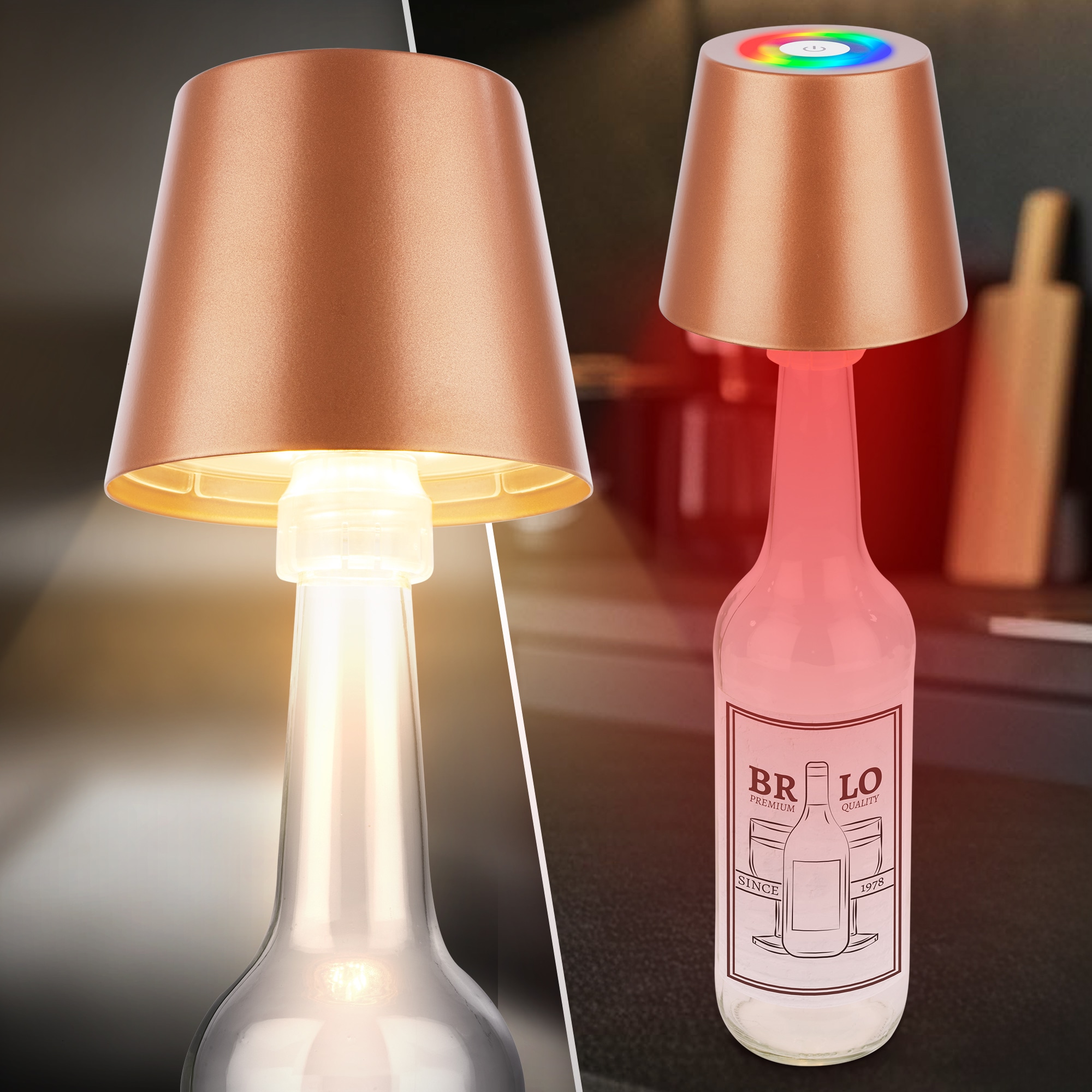 Briloner Leuchten LED Außen-Tischleuchte »RGB/W Akku Tischleuchte, IP44, 2,5W, inkl. Flaschenhalter«, Leuchtmittel LED-Modul | LED fest integriert