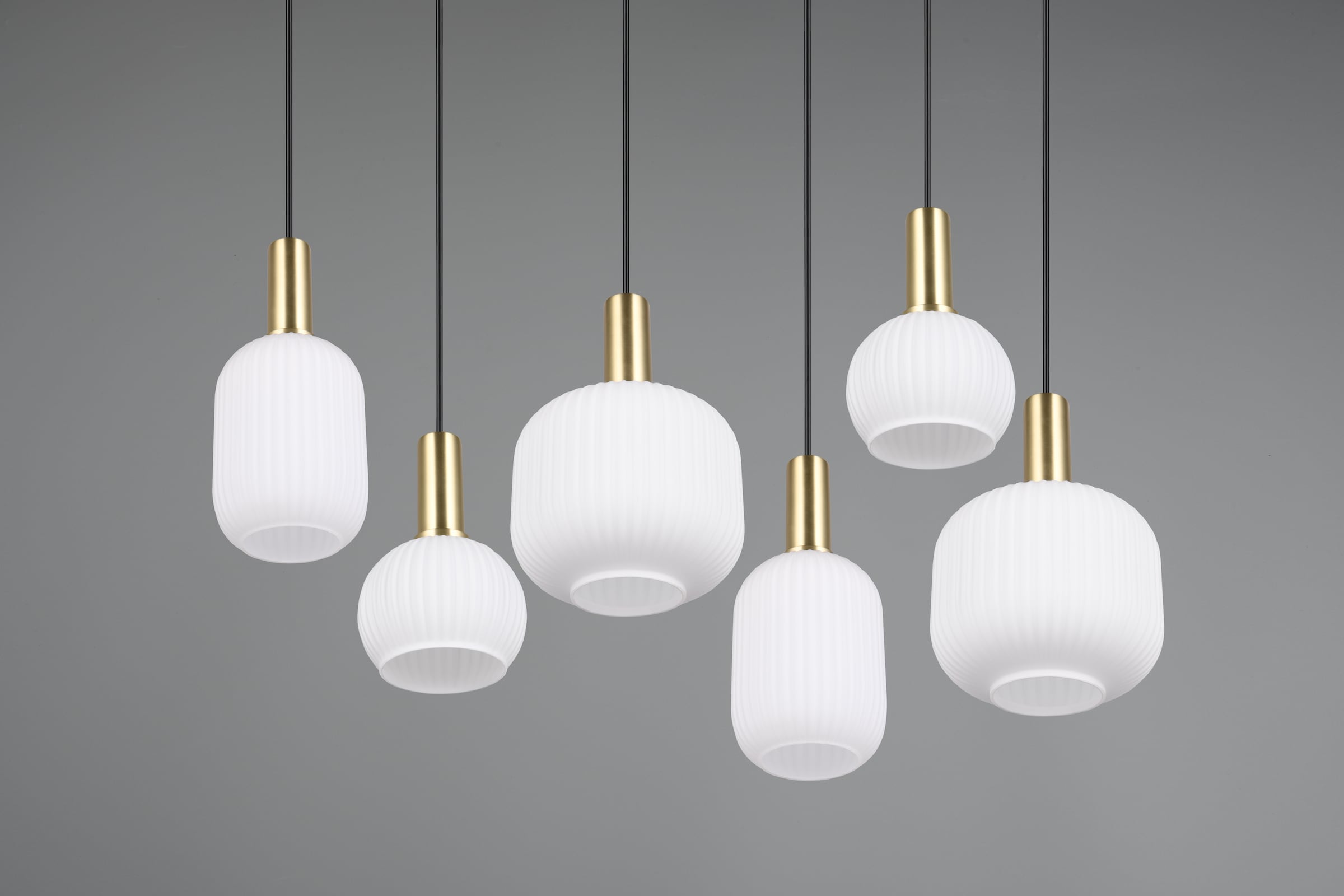 TRIO Leuchten Pendelleuchte »DIVA, E27 Hängelampe 6-flammig mit Glasschirm, exkl 6xE27 max 10W«, 6 flammig, Leuchtmittel E27 | Leuchtmittel wechselbar, höhenverstellbar bis max 150cm Hängeleuchte 92x 35 cm Wohnzimmer Küche