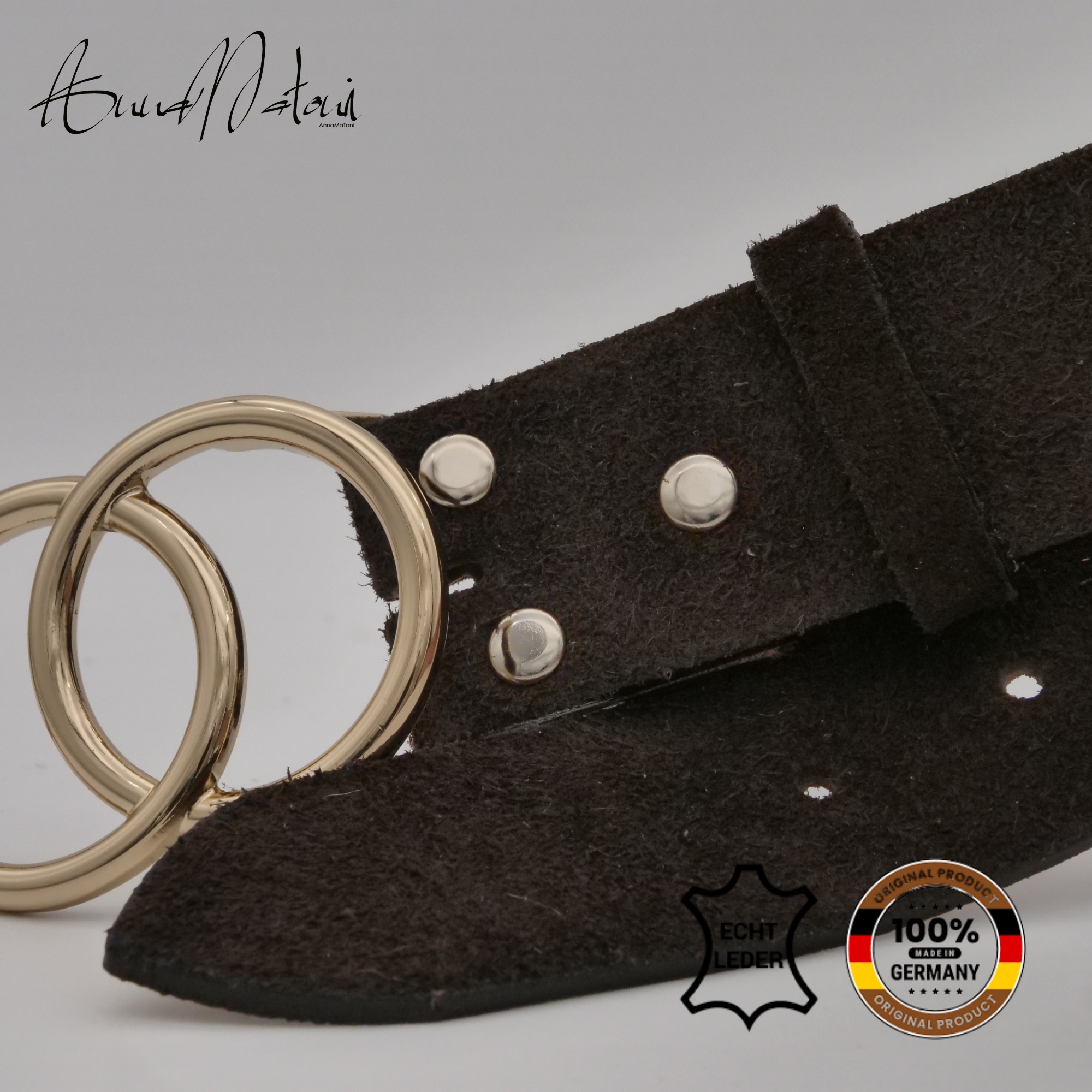 Ledergürtel ANNAMATONI "AnnaMatoni Damen Ledergürtel in hochwertigem Velour Leder 4cm", Damen, Gr. TW80 - 95cm Gesamtlänge, mokka 690, 100% Leder, Gürtel Ledergürtel 2