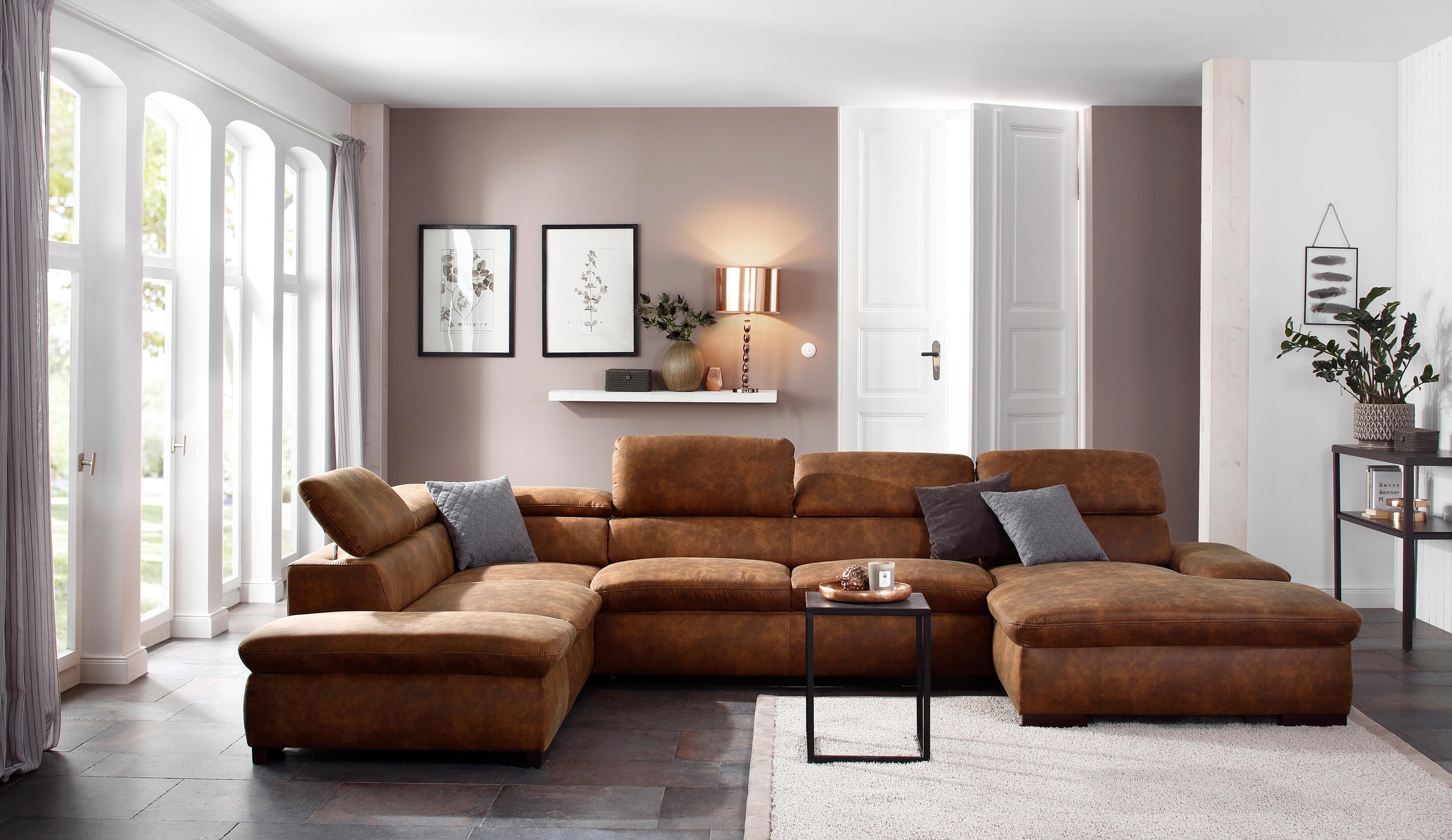 OTTO home Wohnlandschaft "Alberto U-Form, B: 350 cm, mit Kopfteilverstellung, XXL-Sofa" optional mit Schlaffunktion, Couch mit Lederoption