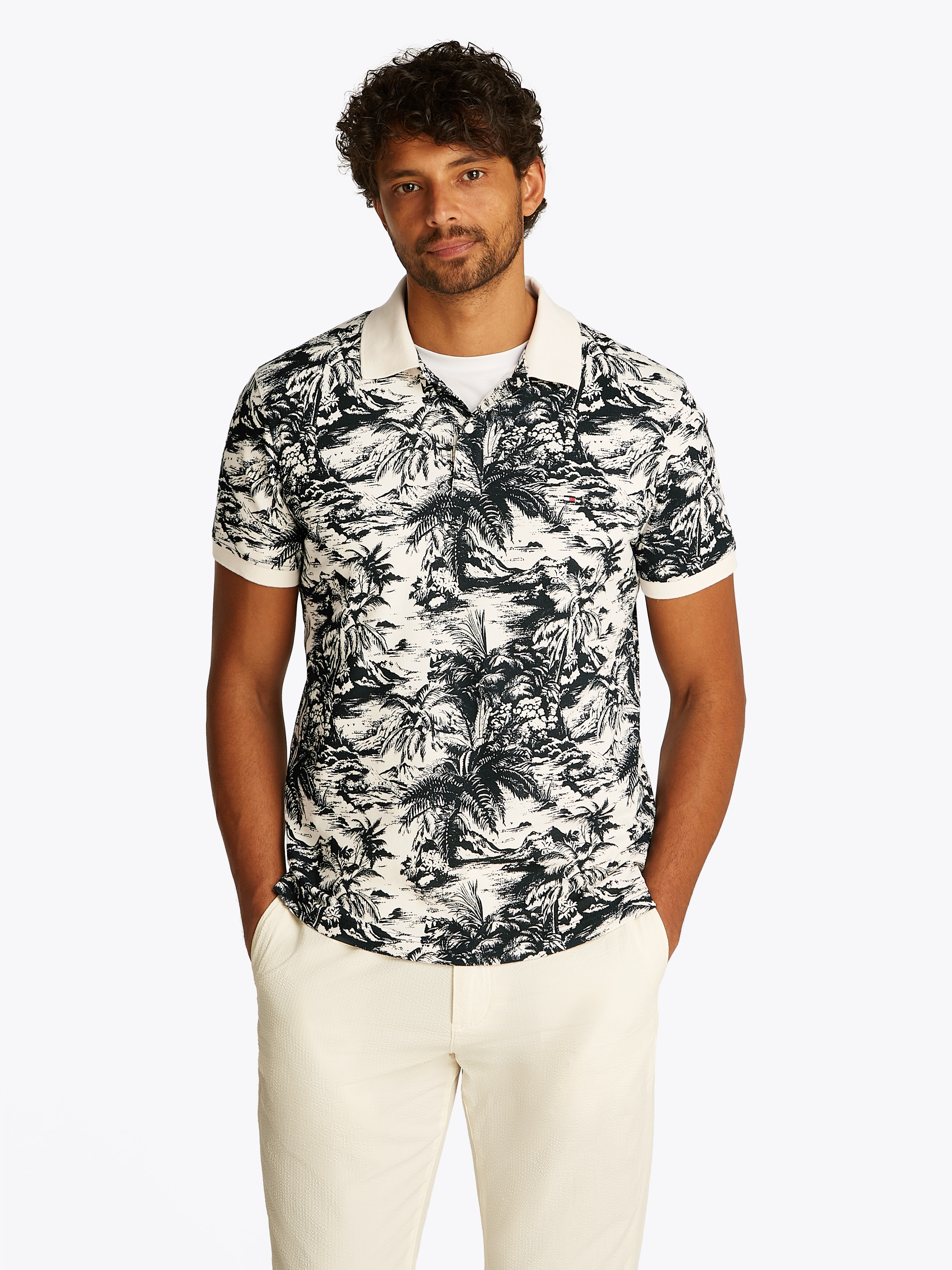 Tommy Hilfiger "ALL OVER PRINT LINEN REG POLO" mit Palmenprint günstig online kaufen