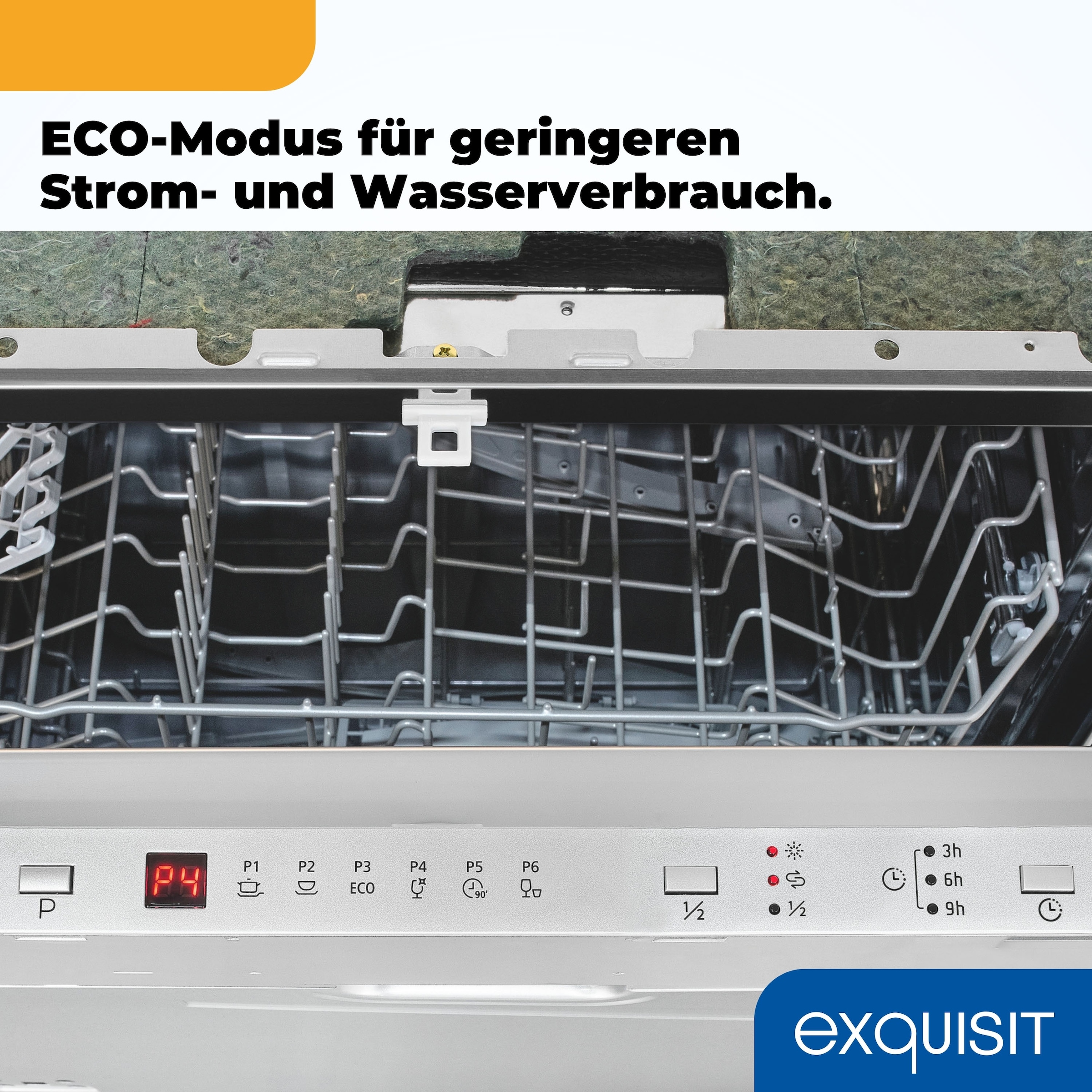 exquisit vollintegrierbarer Geschirrspüler 6312 »EGSP6312-E-030E silber« 11 l 12 tlg. Maßgedecke 12 Maßgedecke & flüsterleise 49 dB – stark und angenehm ruhig