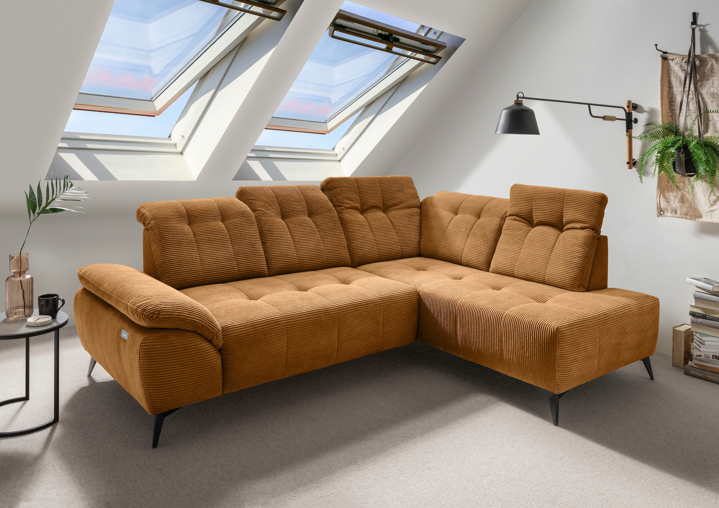 Home affaire Ecksofa "Fiore modern, bequeme Armlehne, tolle Detailverarbeitung, L-Form" elektrischer Sitzvorschub und Kopfstützen höhenverstellbar